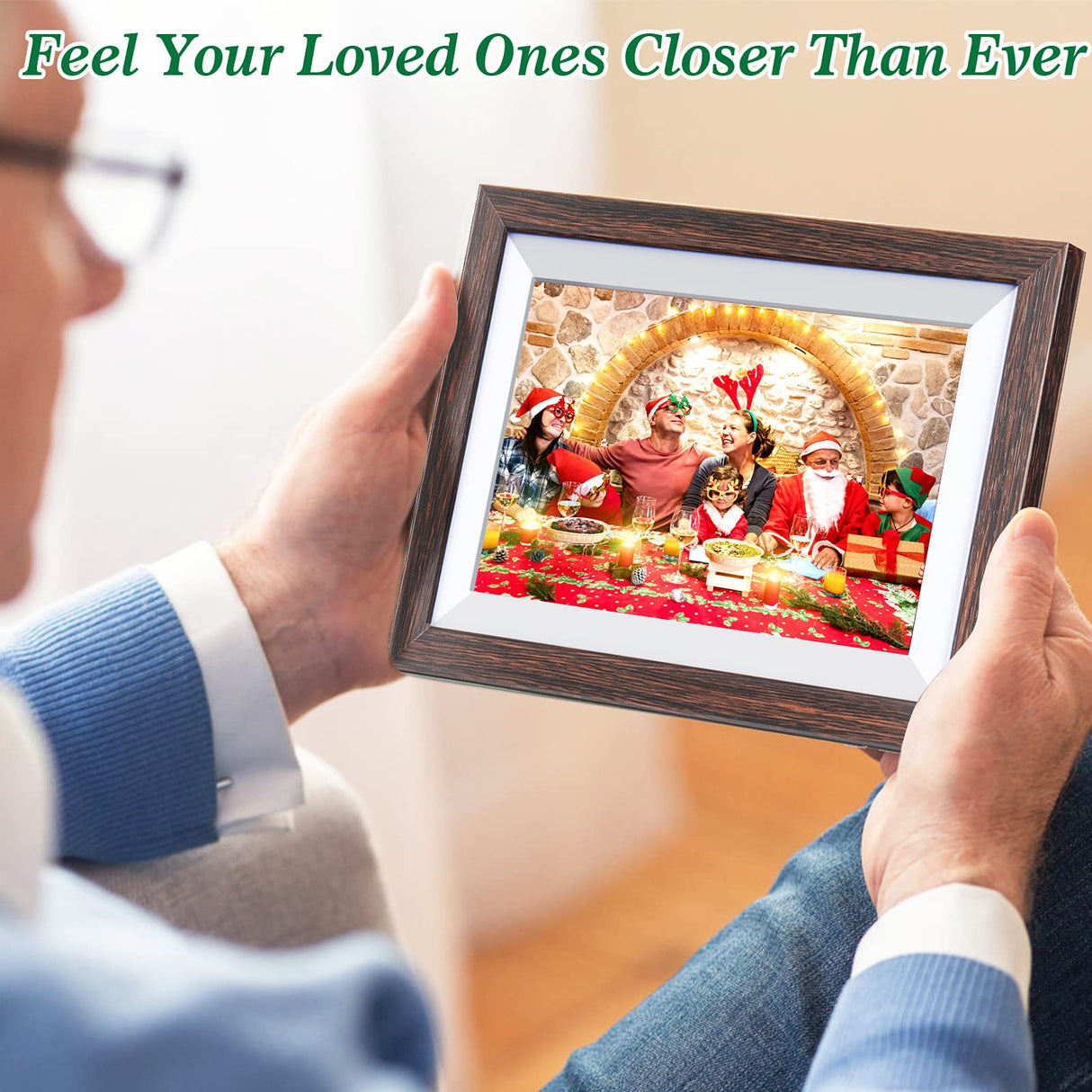 WiFi Digital Picture Frame 10.1 Inch Smart Digital Photo Frame with IPS Touch Screen HD Display, 16GB Storage Easy Setup to Share Photos or Videos Anywhere via Free Frameo APP (Brown Wood Frame) Weipan