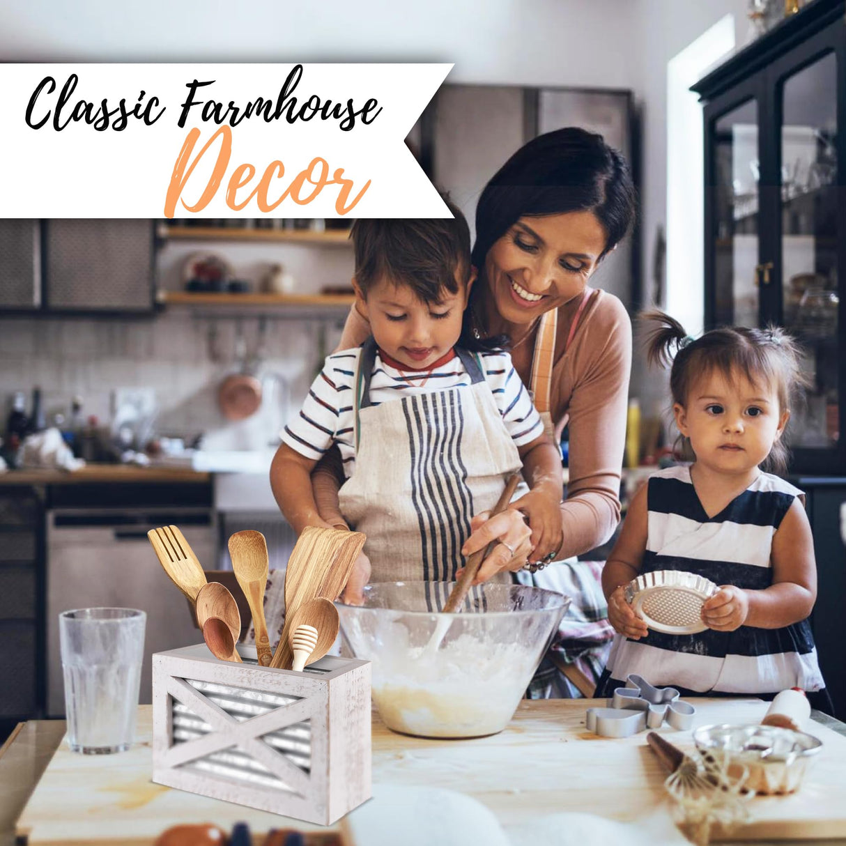 Autumn Alley Barn Door Rustic Kitchen Utensil Holder- Farmhouse Wooden White Kitchen Utensil Holder- Galvanized Accents- Rustic Kitchen Decor- Farmhouse Details Add Charm to your Country Kitchen Autumn Alley