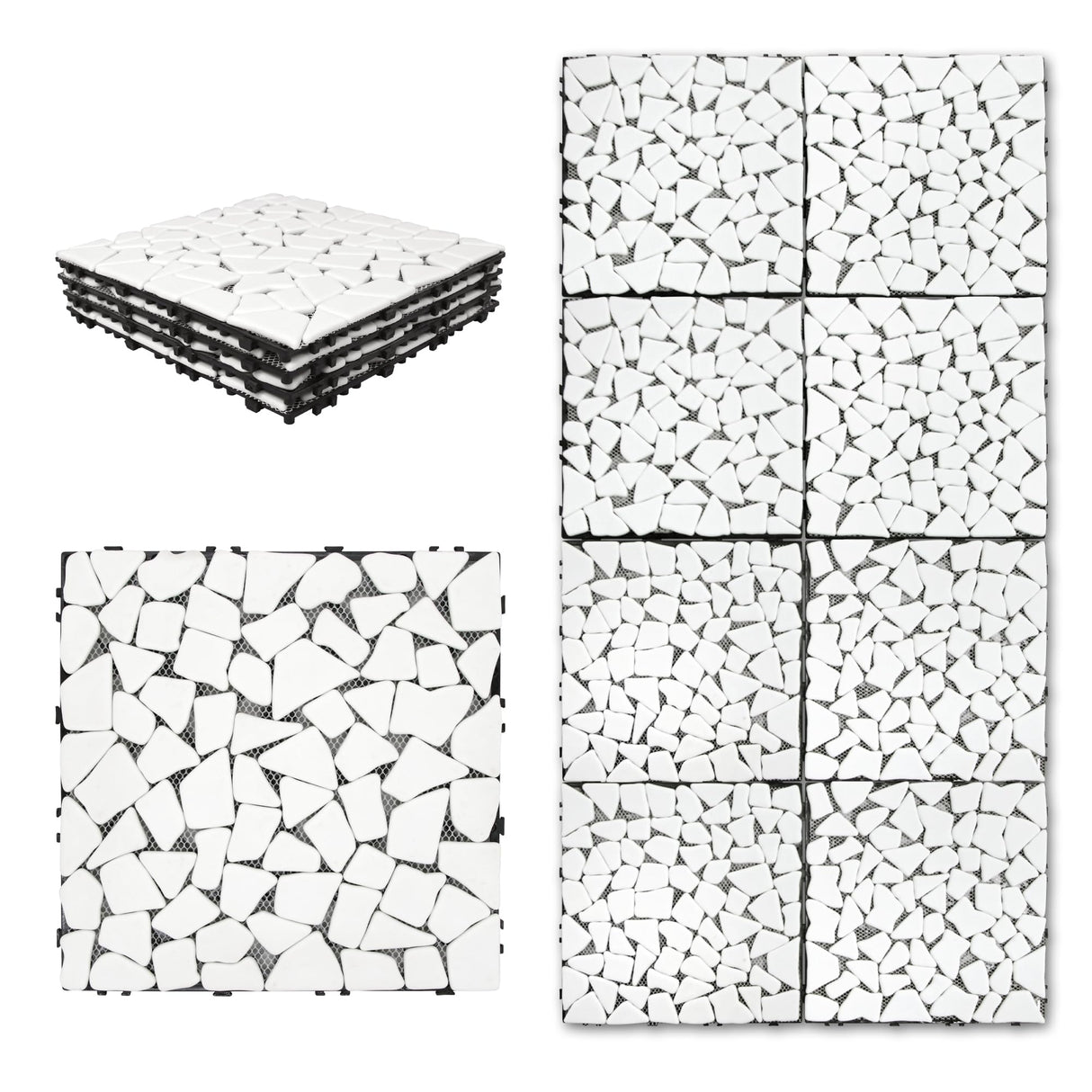 SUNWINGS 4PCS Natural Stone Interlocking Deck Tiles 12"x12" Pebble Waterproof Patio Deck, Outdoor Indoor Floor Decking Tiles for Porch Poolside Balcony Backyard, White sunwings