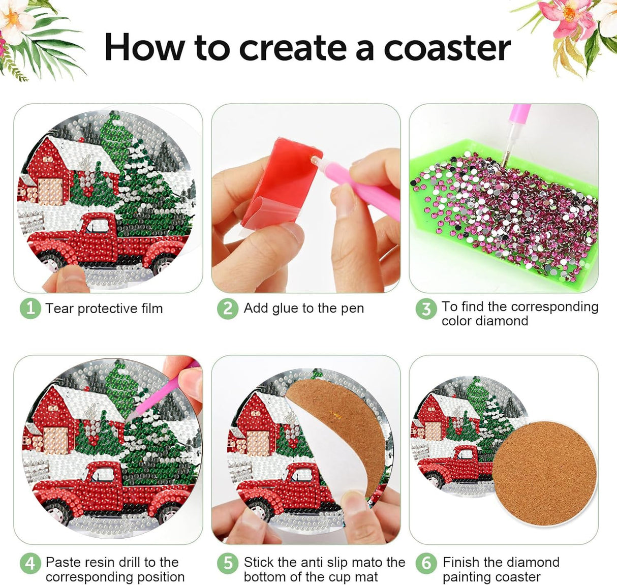 8 Pieces Christmas Diamond Art Coasters Kit, Christmas Diamond Painting Coasters, Diamonds Art Painting Kits, 5D DIY Full Drill Diamonds Arts Kits for Adults Gift & Home Decor croshom