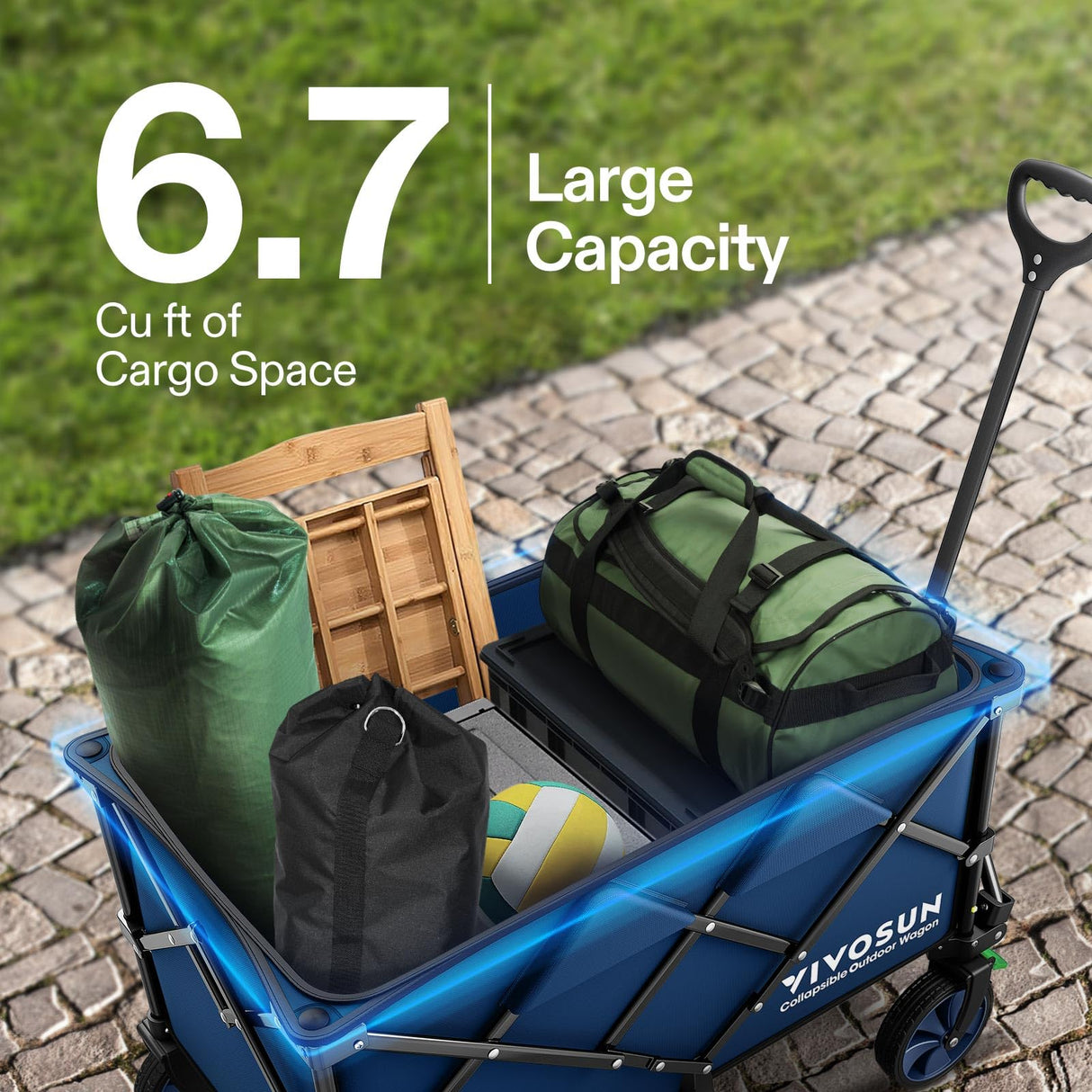 VIVOSUN Collapsible Folding Wagon, 350 lb Load-Bearing Outdoor Utility Cart with Silent Universal Wheels, Cup Holders &Side Pockets, Adjustable Handle, for Camping, Garden, Sports, Picnic, Shopping VIVOSUN