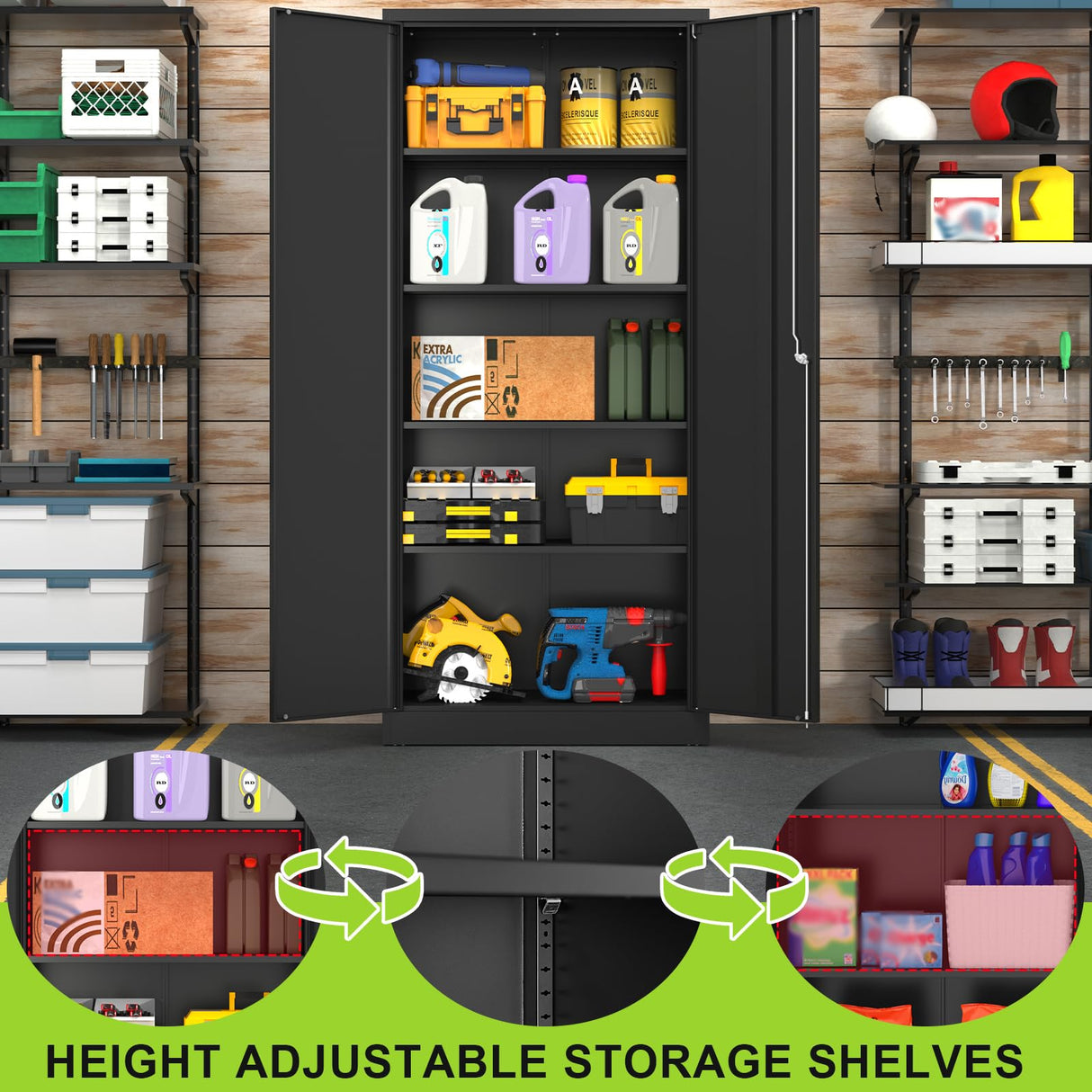 Garage Storage Cabinet with Lock, 71" Tall Cabinet with Doors and Adjustable Shelves, Heavy Duty Metal Cabinets and Storage System, Steel File Cabinet for Home Office,Workshop - Assemble Required Polup