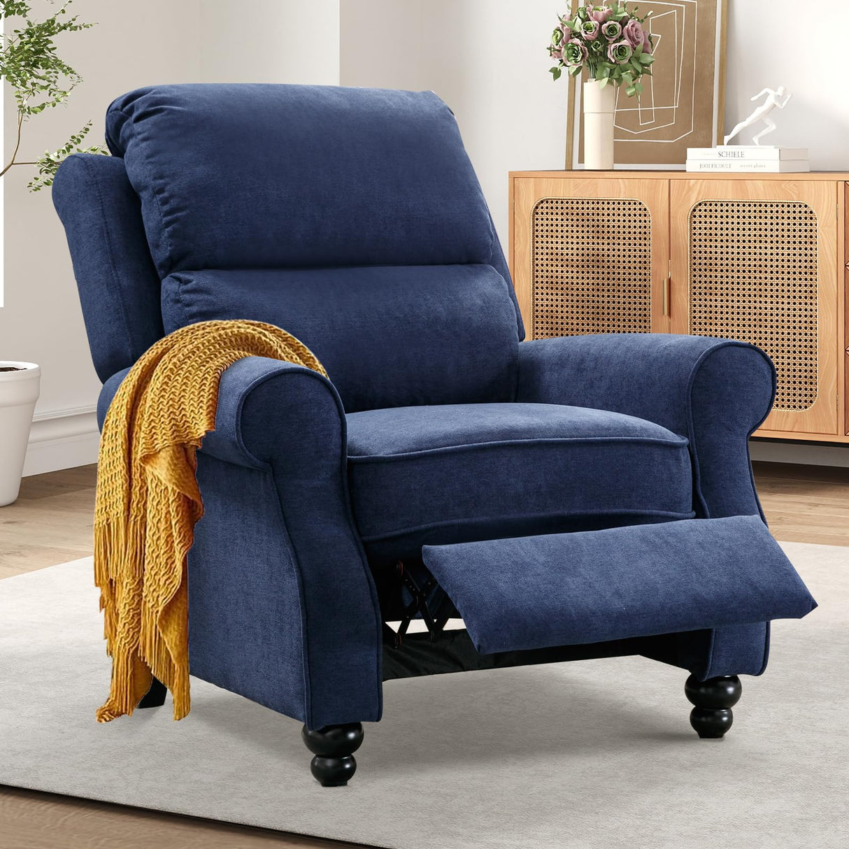 Bonzy Home Navy Blue Pushback Recliner Chair for Adults, Manual Fabric Accent Chair Recliner for Living Room Bedroom Bonzy Home
