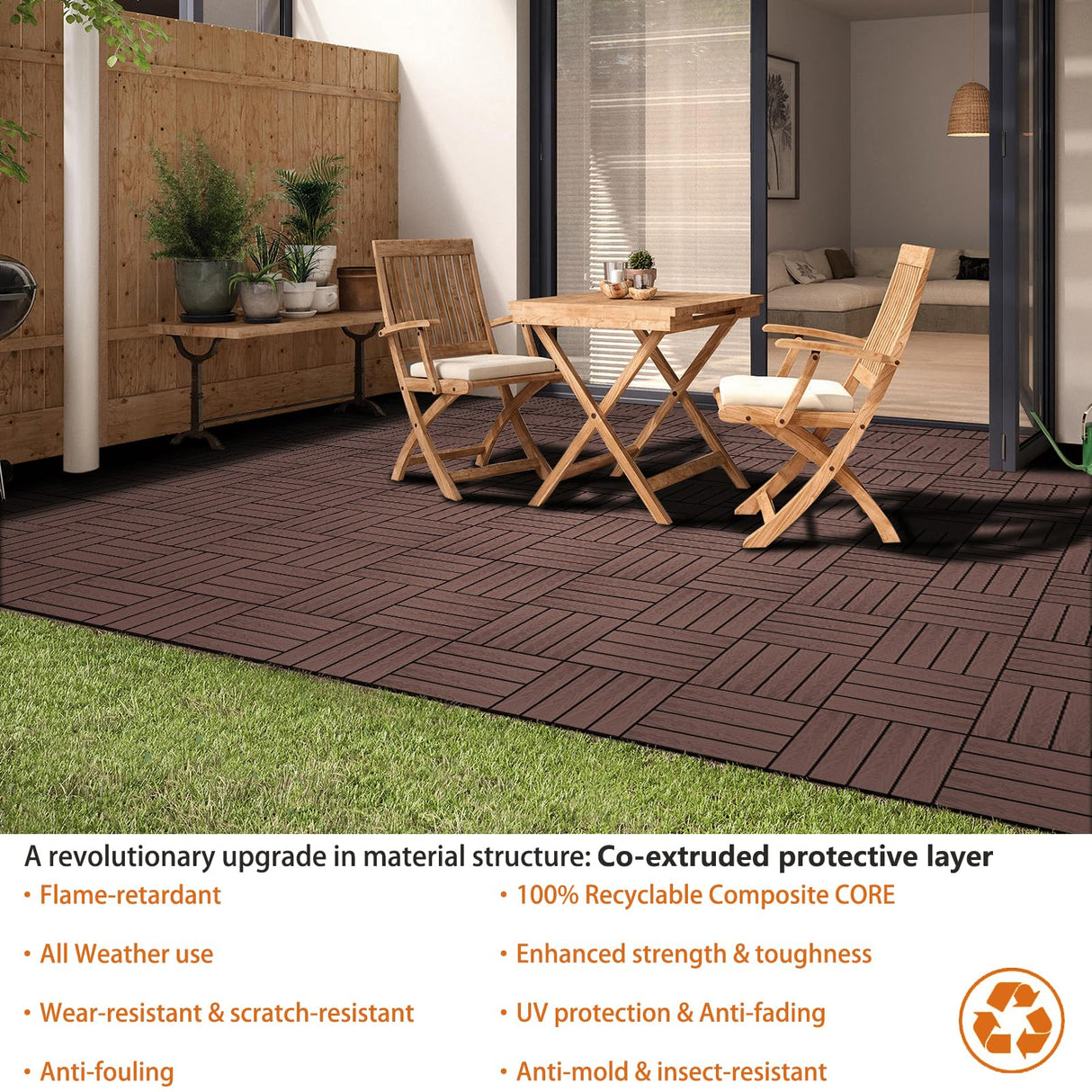 ShunHong Polymer Composite Interlocking Deck Tiles Outdoor,12x12 Composite Decking Boards for All Weather Use,Waterproof, Poolside,Balcony,Patio(9Pcs,Coffee,9 sqft) ShunHong