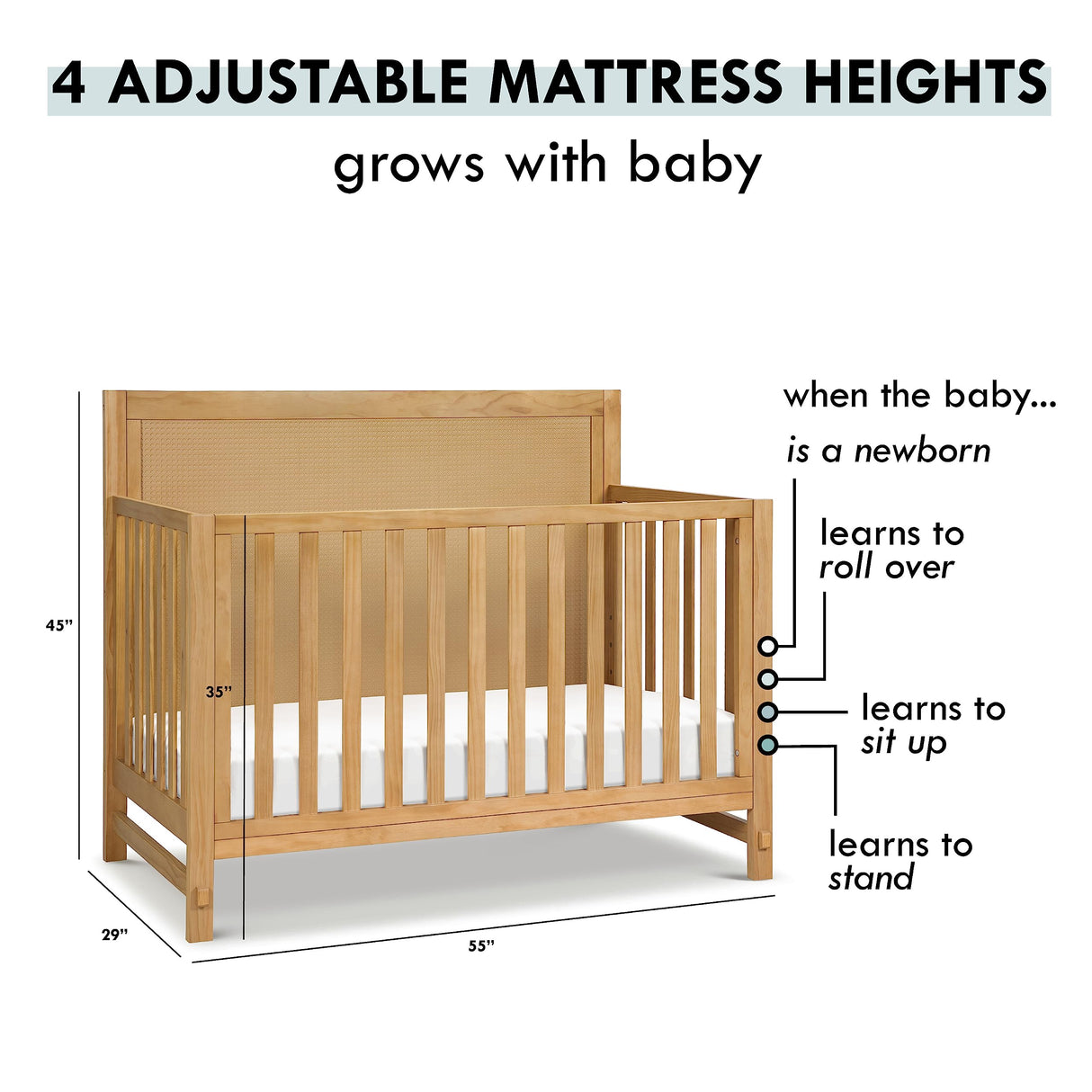 DaVinci Margot 4-in-1 Convertible Crib in Honey GREENGUARD Gold Certified DaVinci