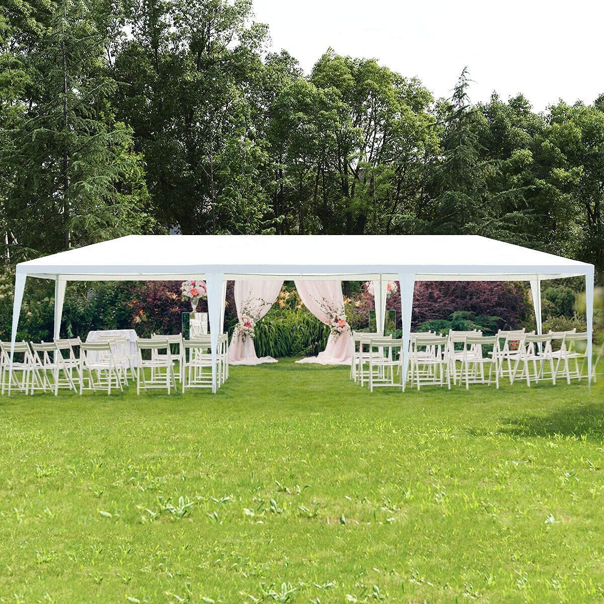 Tangkula 10 x 30 Feet Outdoor Canopy Tent, Wedding Party Tent with 16 Stakes & 8 Wind Ropes, Yard Enclosed White Tent for Events, Parties, Backyard Tangkula