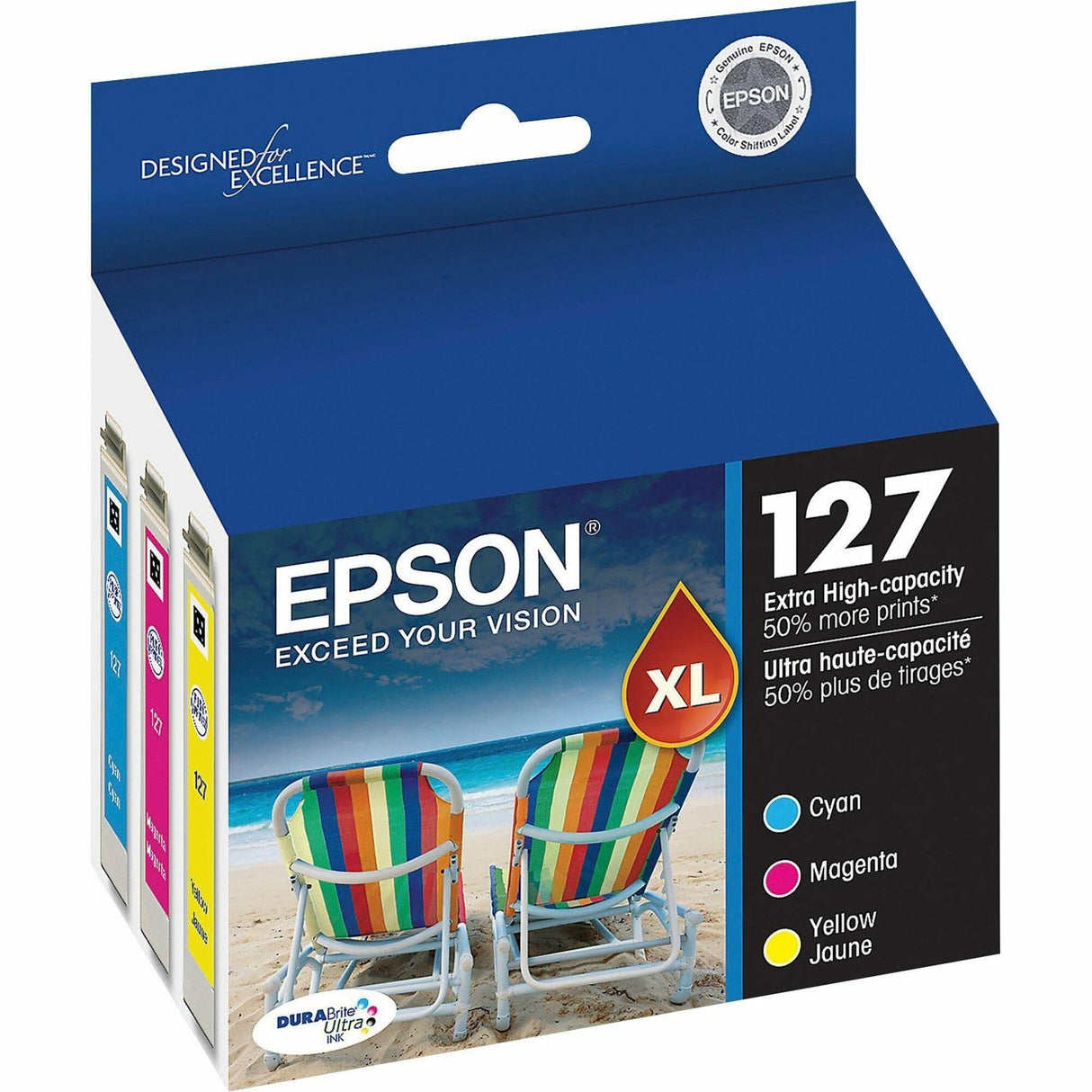 EPSON 127 DURABrite Ultra Ink Color Combo Pack For NX-530, NX-625, WF-3520, WF-3530, WF-3540, WF-545, WF-60, WF-630, WF-633, WF-635, WF-645, WF-7010, WF-7510, WF-7520, WF-840, WF-845 Epson