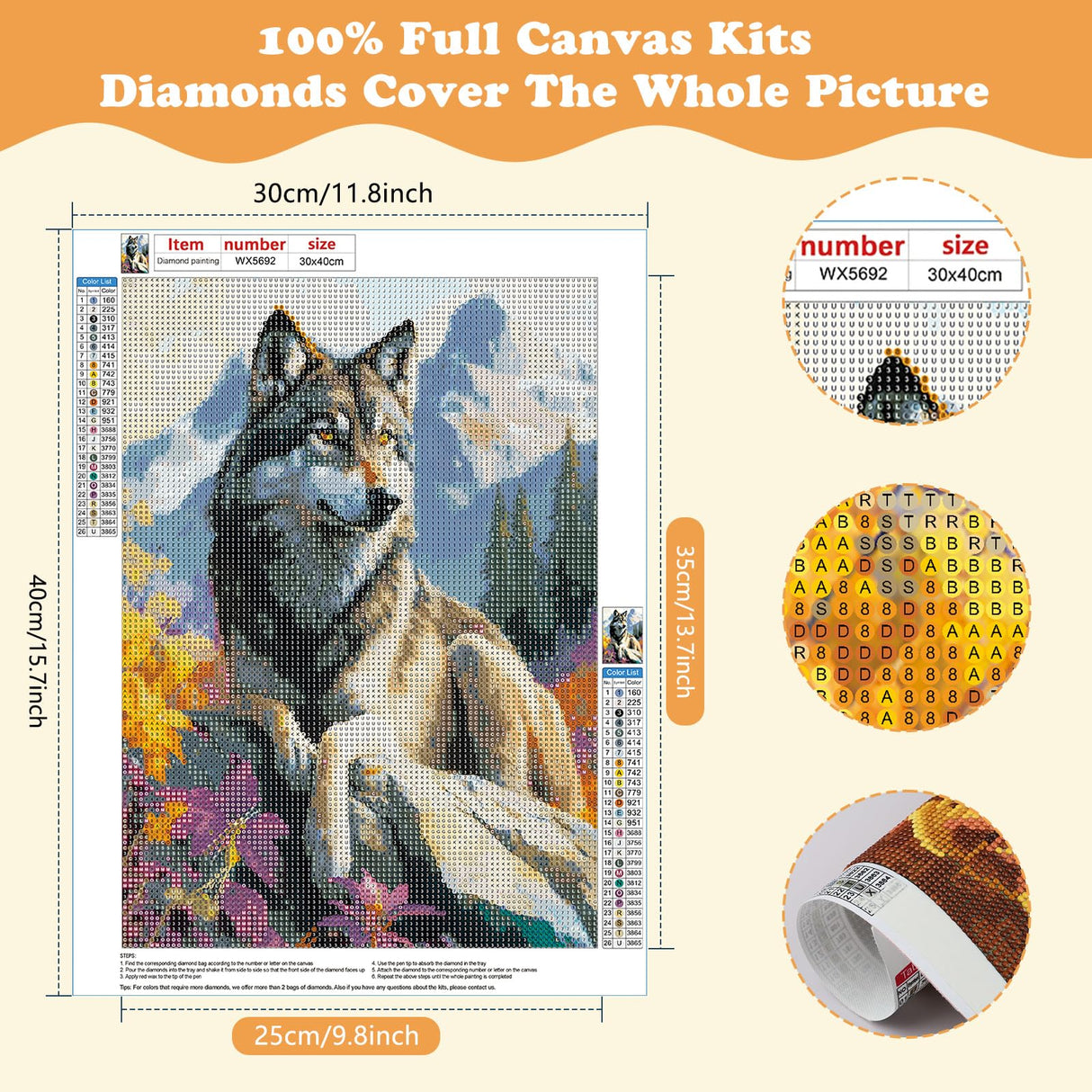 SENQAO Wolf Diamond Art Kits for Adults, Full Drill Diamond Dots Paintings for Beginners, Round 5D Paint with Diamonds Pictures Gem Art Painting Kits DIY Crafts Kits 30x40cm SENQAO