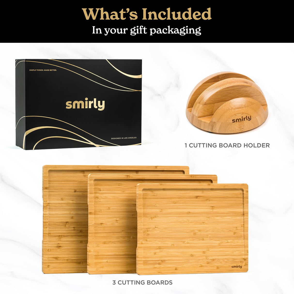 SMIRLY Wood Cutting Boards For Kitchen - Bamboo Cutting Board Set with Holder, Wood Cutting Board Set, Cutting Board Wood, Wooden Chopping Board, SMIRLY