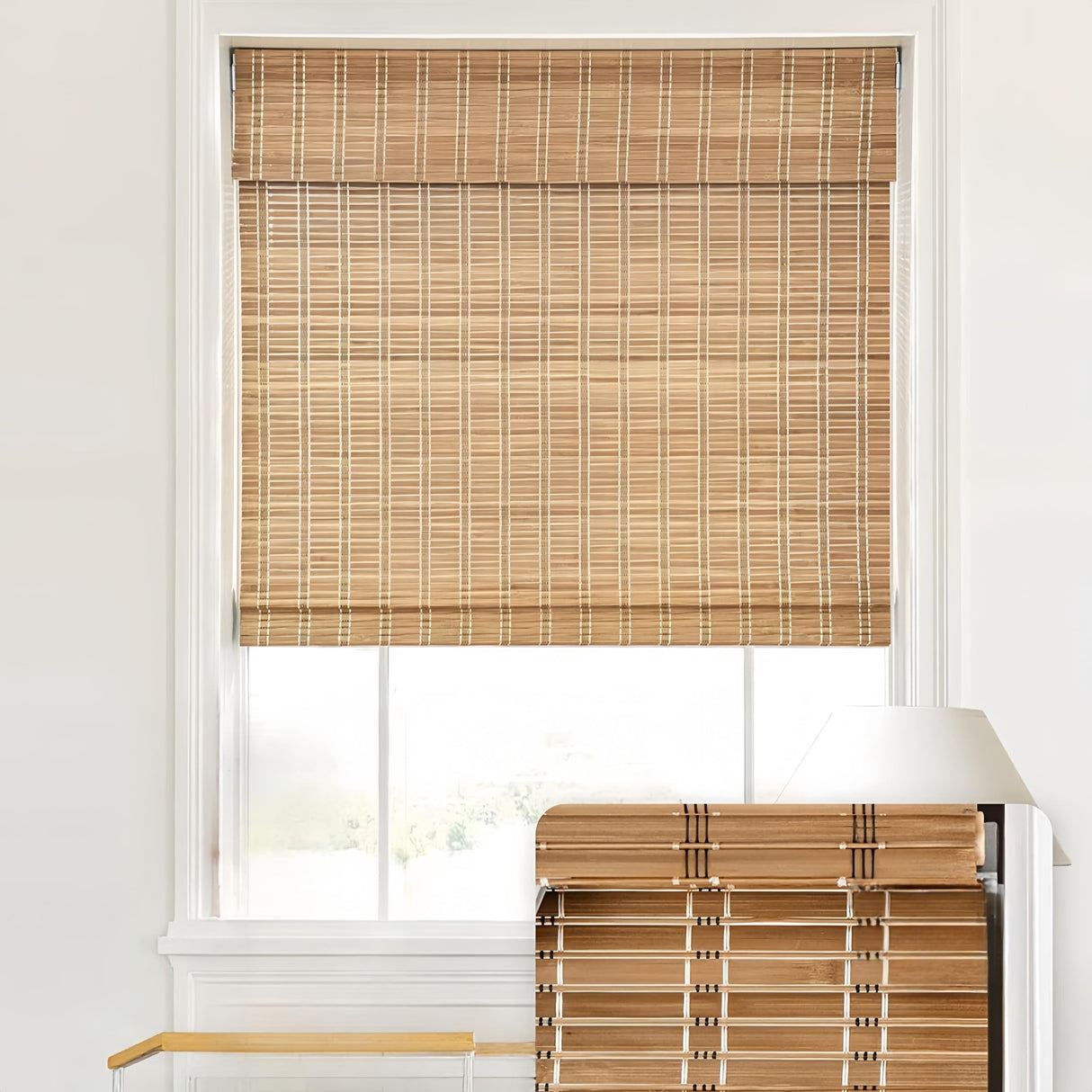 Cordless Natural Woven Wooden Curtains, Cordless Blackout Bamboo Roman Blinds, Natural Woven Wooden Curtains, Lined Bamboo Window Blinds with Excellent Privacy 31" W x 52" H Generic