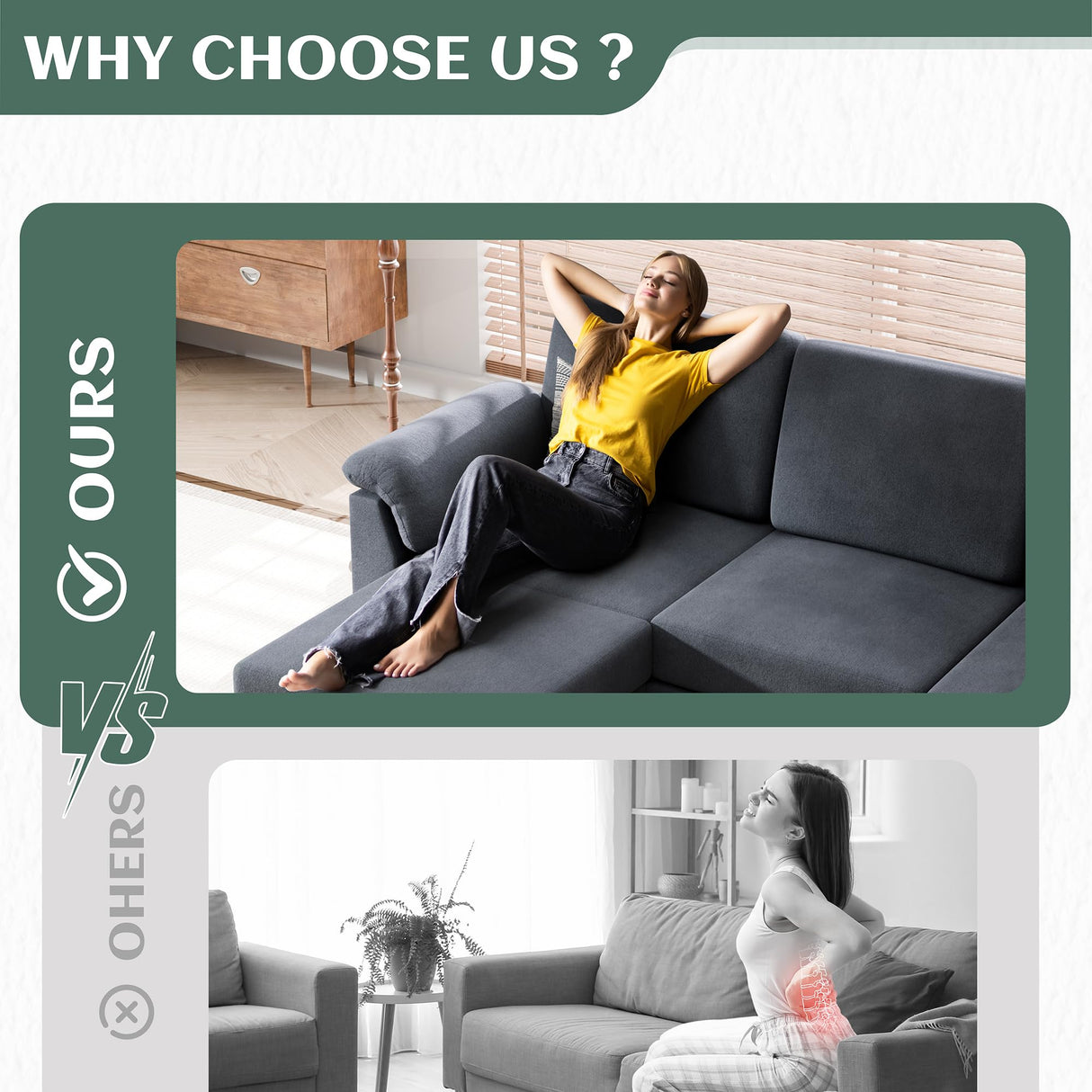 Vongrasig Convertible Sectional Sofa Couch, 3 Seat L Shaped Sofa with Removable Pillows Linen Fabric Small Couch Mid Century for Living Room, Apartment and Office Gray Vongrasig