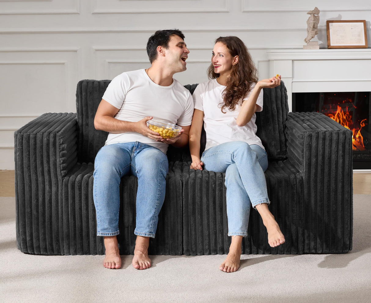 Modular Sectional Sofa 2 Seater Loveseat Modular Sofa Couch with Deep Seat Memory Foam Cloud Sofa Chair with Pillows Oversized Sectional Sofa for Living Room Bedroom (Strip Grey, Loveseat) Hobestluk