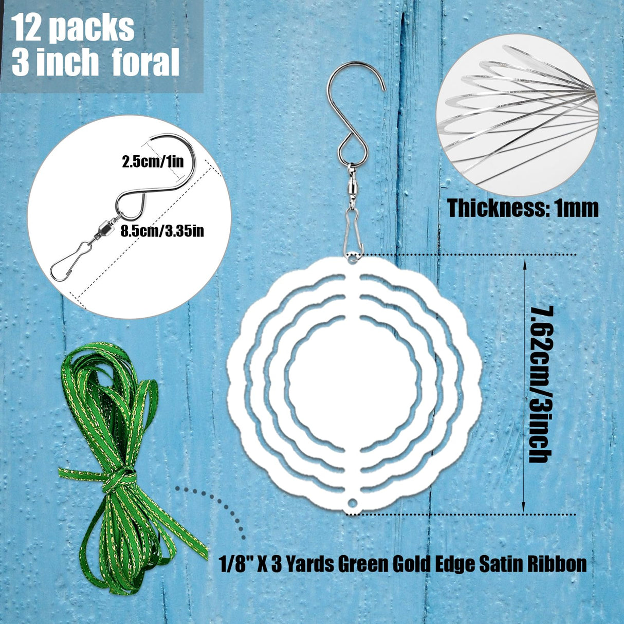 WindMage 12 Pack 3inch Sublimation Wind Spinner Blanks 3D Aluminum Metal Wind Sculpture Kinetic Spinners for Yard Garden Indoor Art Ornaments Xmas Hanging Decoration (Classics) WindMage