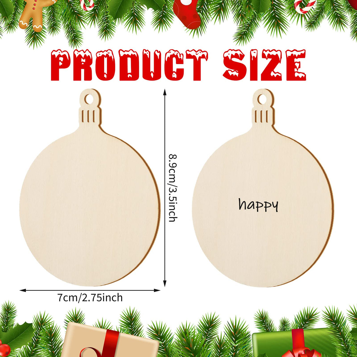 Blulu 60 Pieces Christmas Wooden Ornaments Round Wood Slices Snowflake Angel Shape with Cords for DIY Crafts New Year Christmas Tree Pendant Ornaments Blulu