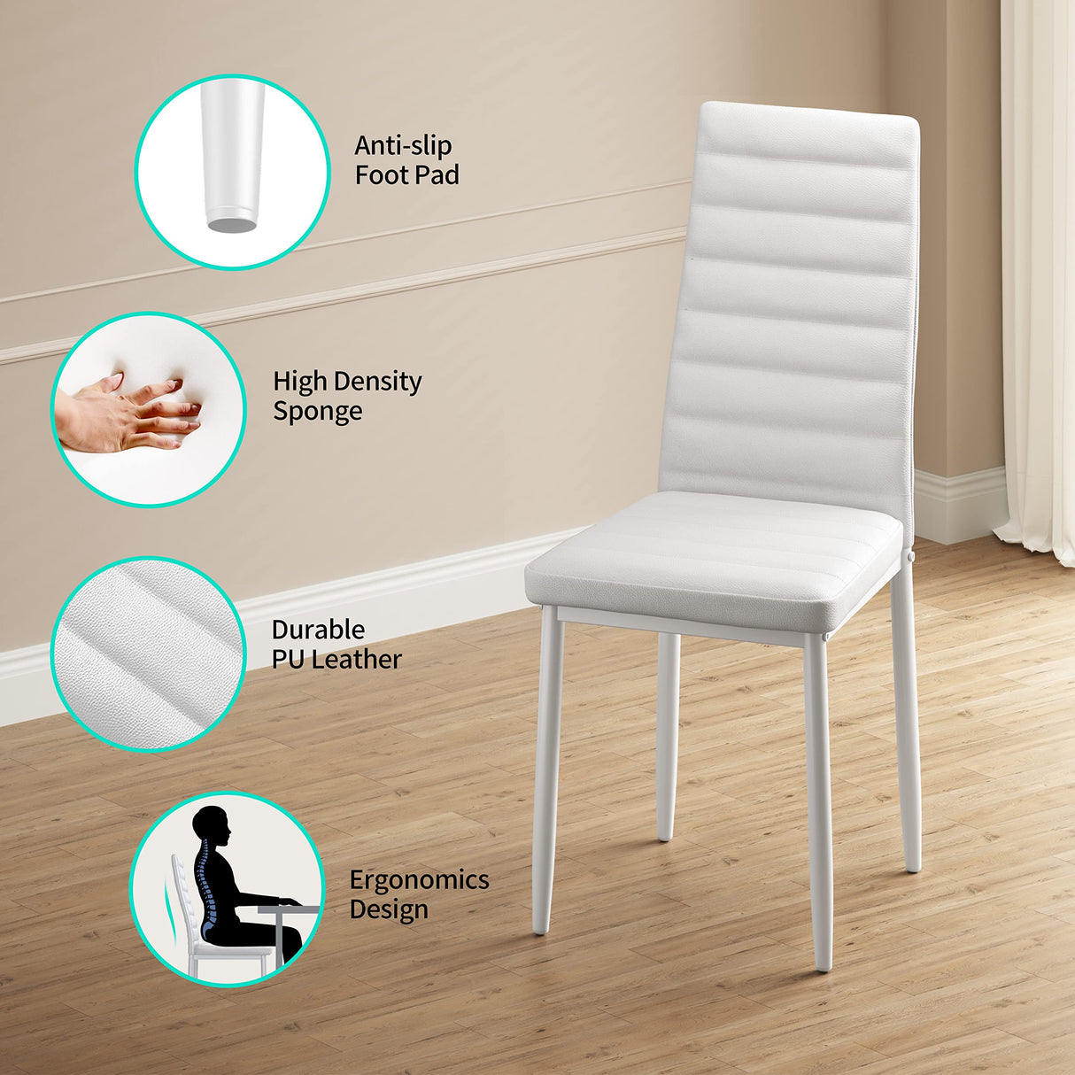 Gizoon 5 Piece Glass Dining Table Set, Kitchen and Chairs for 4, PU Leather Modern Room Sets for Home, Kitchen, Living Room Gizoon