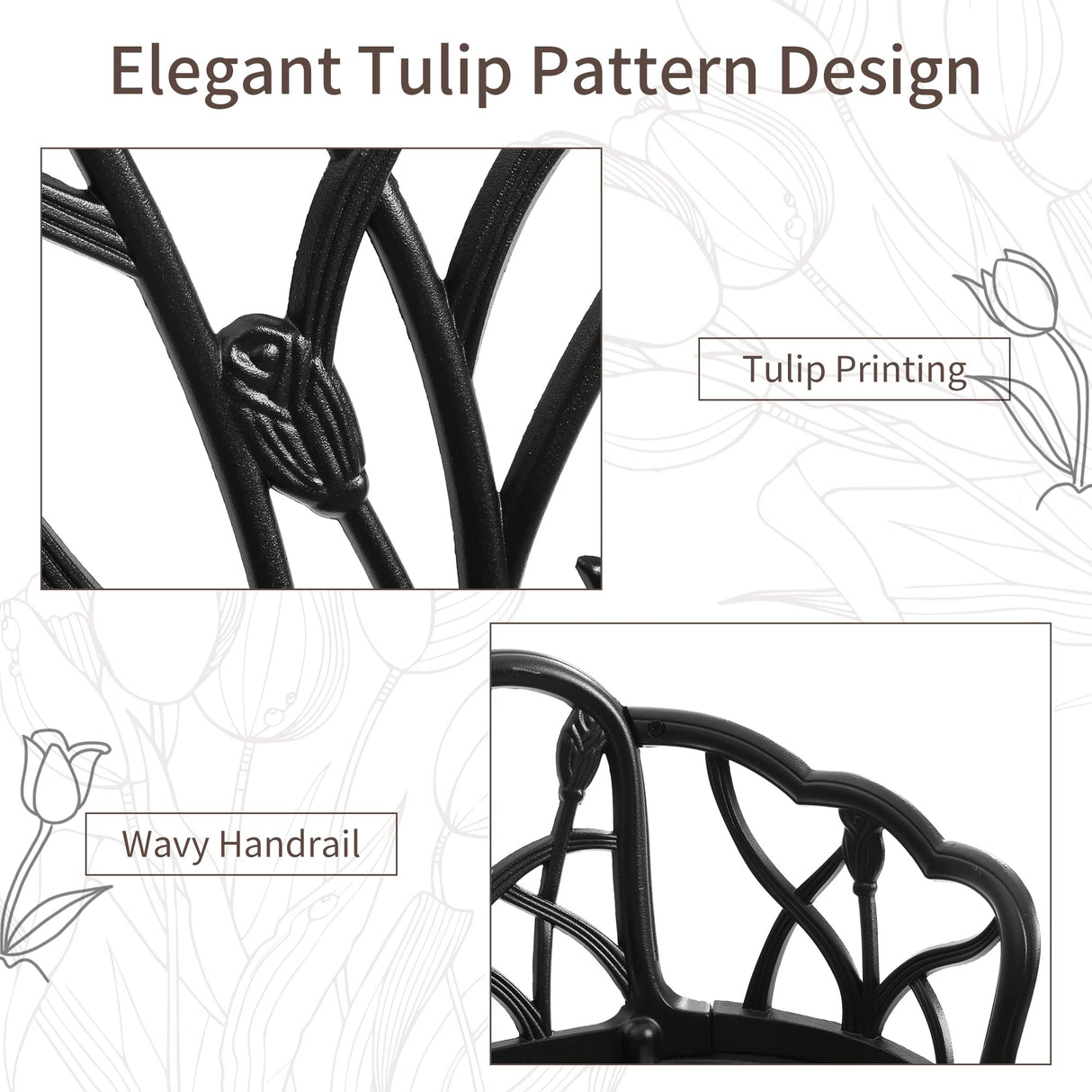 HOMEFUN Outdoor Bench, Patio Garden Benches Metal Loveseat Cast-Aluminum Outside Furniture for Park Lawn Front Porch Black HOMEFUN
