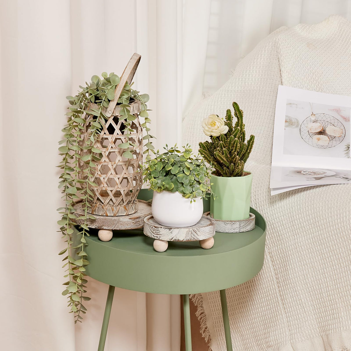 VIVIRBIEN 3PCS Wood Risers for Decor Mini Wooden Stool Display Stand with Removable Feet Farmhouse Rustic Decor Risers for Display Decorative Wood Pedestal Stand for Candles, Plants, Cups VIVIRBIEN