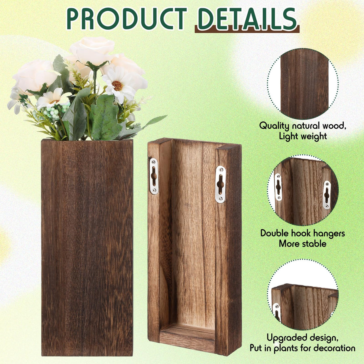 Ziliny 4 Pack Wood Wall Planter for Dried Flowers and Artificial Greenery Indoor Plants Holder, Wood Wall Decor Wooden Pocket Vase Modern Farmhouse Wall Hanging Planter for Living Room Bedroom Home Ziliny