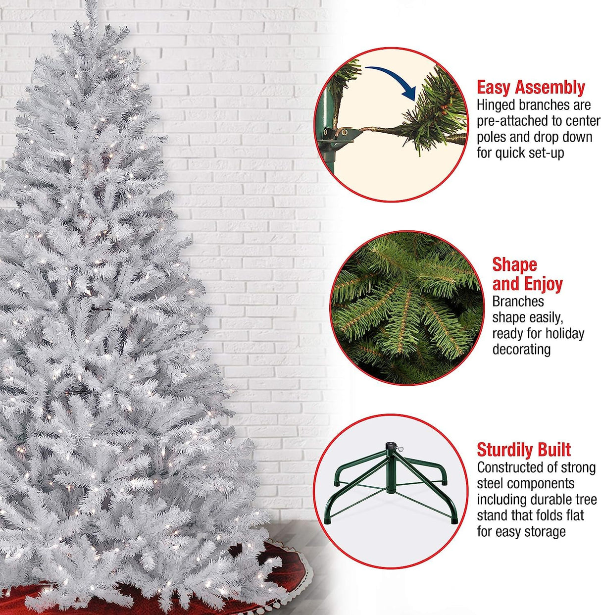 National Tree Company Pre-Lit Artificial Full Christmas Tree, White, North Valley Spruce, White Lights, Includes Stand, 7 Feet National Tree Company