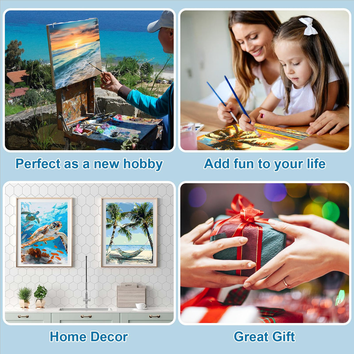 Ninonly Paint by Numbers Kit for Adults with Framed Canvas, 4 Pack Beach Sea Turtle Arts and Crafts for Adults Beginner with Wooden Easel, Paint Brushes, Acrylic Paint, 9 * 12 Inch Ninonly