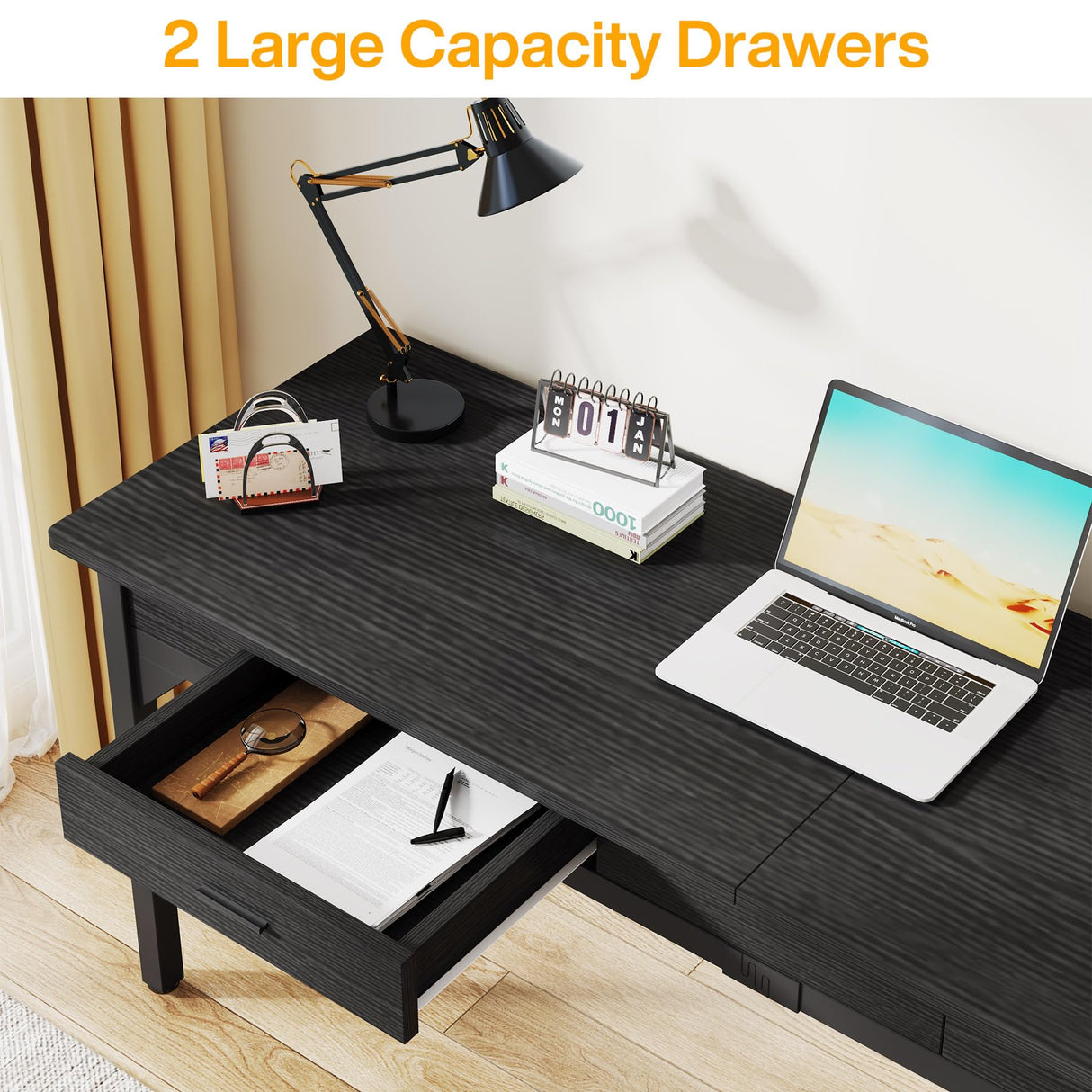 Tribesigns 78.7" Extra Long Executive Office Desk, Double Desk with 2 Drawers, Black Tribesigns
