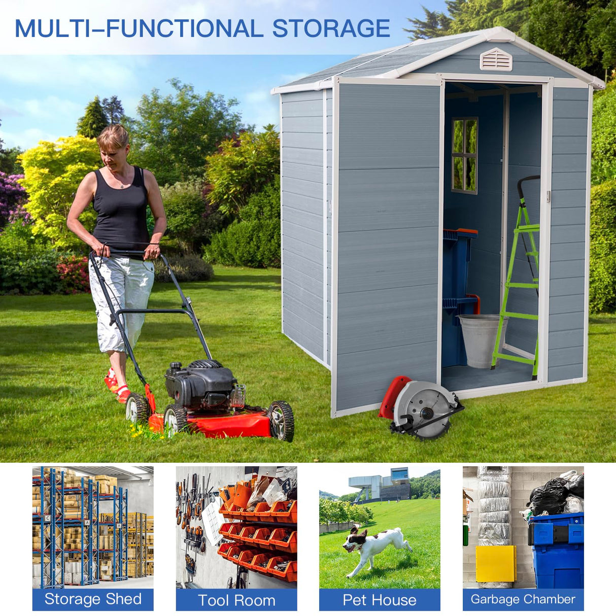 6x4 FT Resin Outdoor Storage Shed with Floor,All-Weather Outdoor Shed with Lockable Door,Window & Sloped Roof,Plastic Outside Tool Storage for Garden,Backyard,Patio,Lawn,Gray IMagacFun