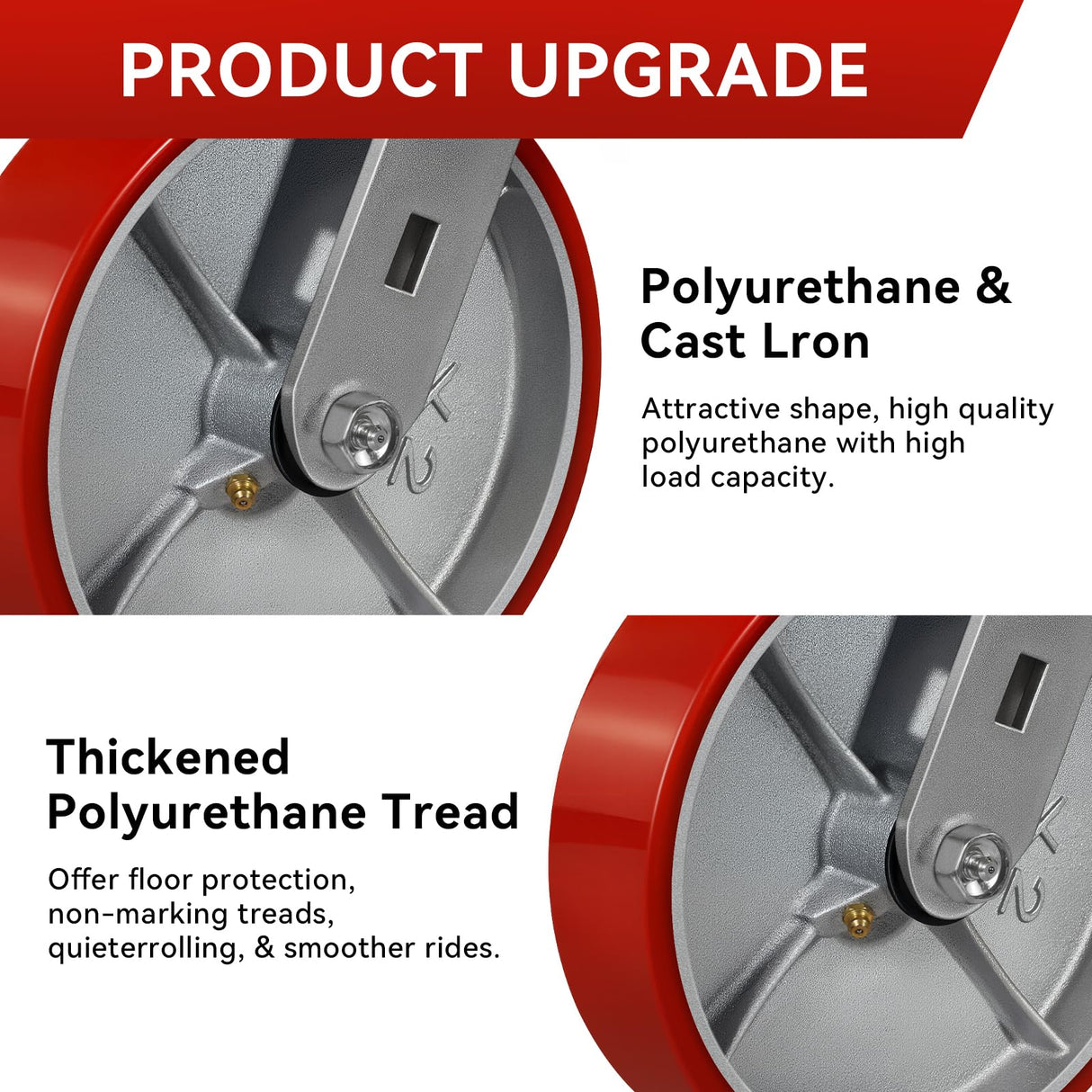 FOVERSWIVE 8"x2" Industrial Casters- Heavy Duty casters,Polyurethane Casters Wheel,Capacity up to 6000 Lb. Use for Platform Truck, U-Boat Cart,Workbenches(2 Swivel & 2 Rigid) FOVERSWIVE