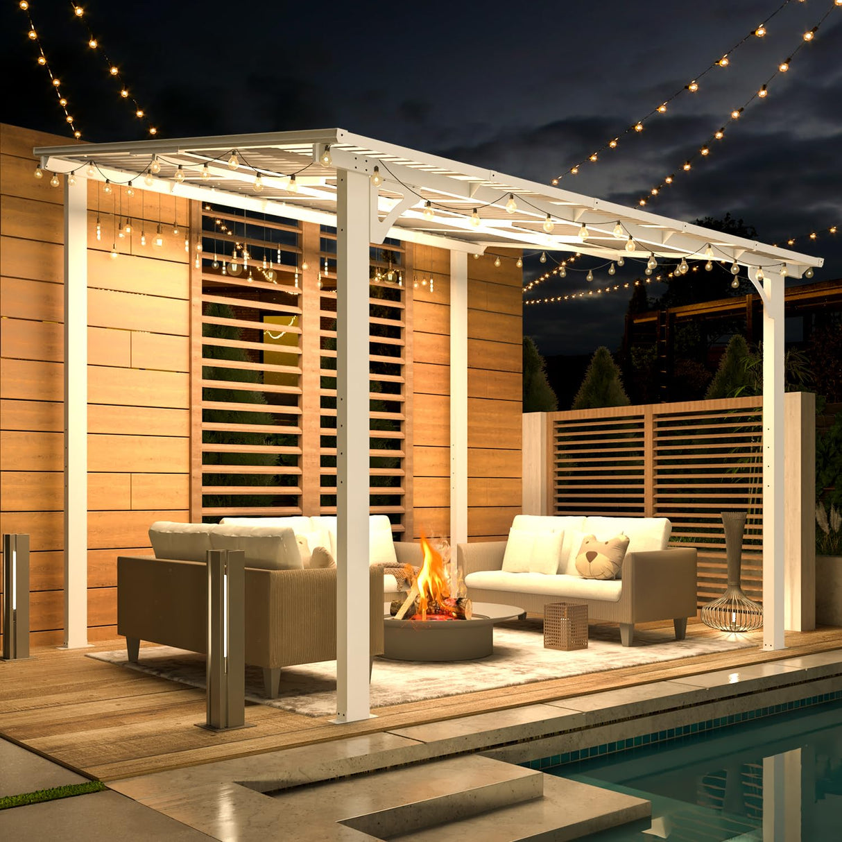 AECOJOY 10' x 8' Pergolas and Gazebos on Clearance in White, Large Wall Mounted Pergola, Outdoor Patio Lean to Gazebo Metal Awnings for Decks,Patio, Porch, Backyard and More AECOJOY