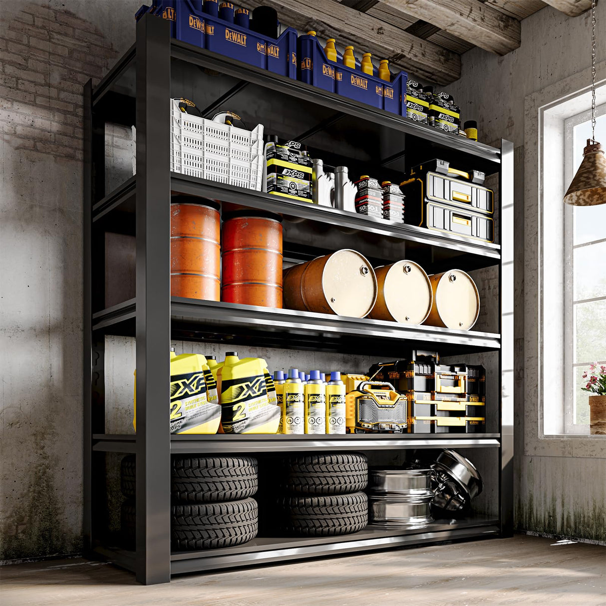 GREATMEET 84" H Heavy Duty Garage Shelves, 3000LBS Load Metal Storage Shelving, 24" D x 47" W x 84" H Storage Rack Shelf for Shed, Garage, Pantry, Basement GREATMEET