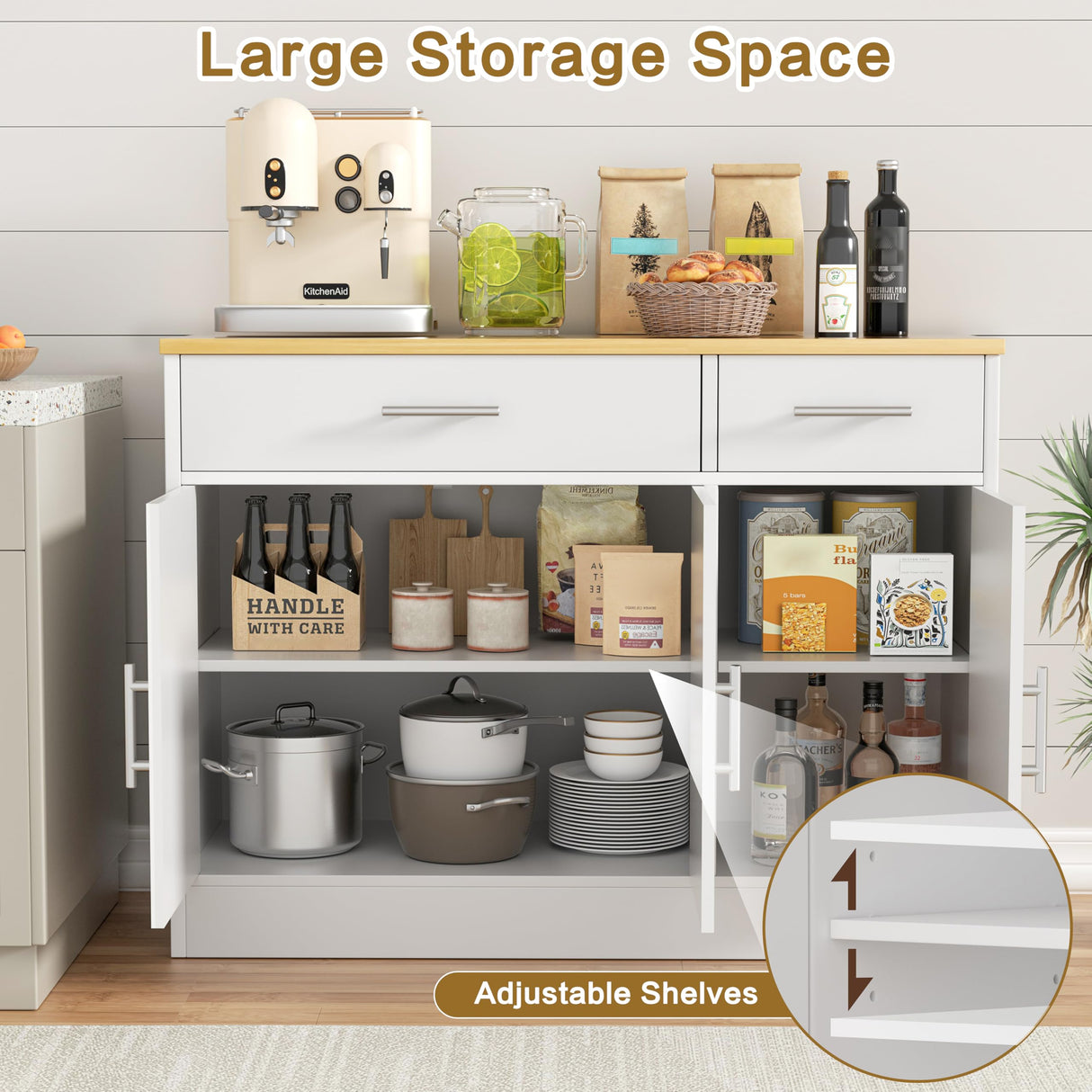 Shintenchi 3 Doors Farmhouse Sideboard Buffet Cabinet,41" Barn Doors Buffet with Storage,Wood Coffee Bar Cabinet with Adjustable Shelf for Kitchen,Living Room,White Shintenchi