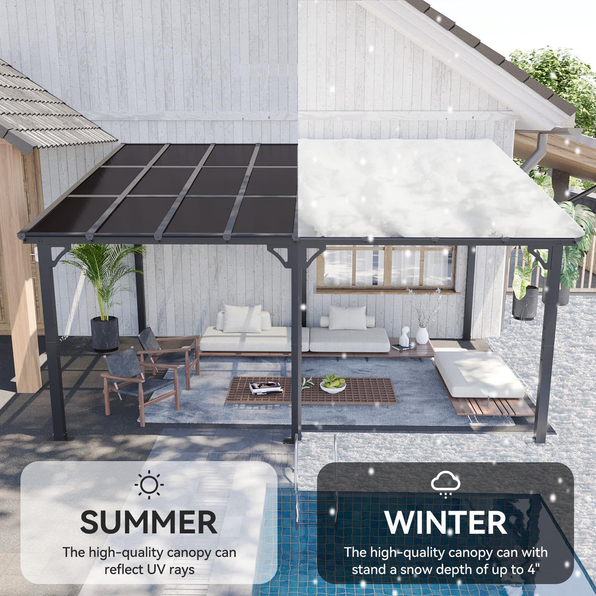 Aoxun 12' x 16' Gazebo for Patio, Wall-Mounted Lean to Gazebo Pergola with Roof, Hard Top Heavy Duty Awnings for Backyard, Decks and More Aoxun