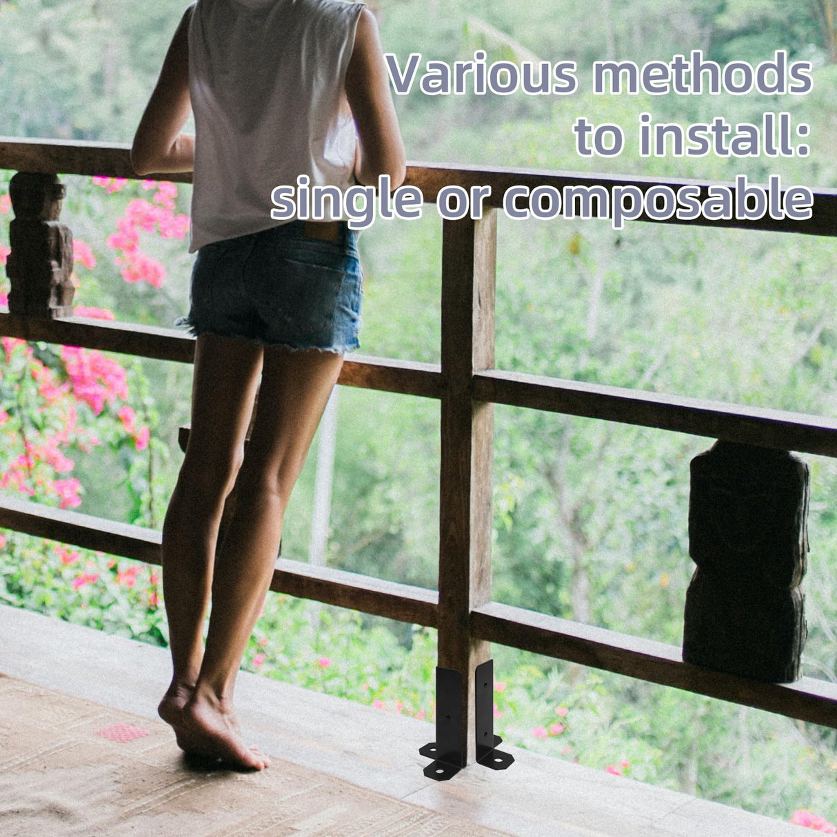 Cskunxia 8Pcs Adjustable Post Base Bracket Fit 1.5x1.5, 2x2, 2x4, 4x4 Post Deck Post Anchor Base Brackets Adjustable Wood Fence Pergola Brackets for Railing Mailbox Deck Cskunxia