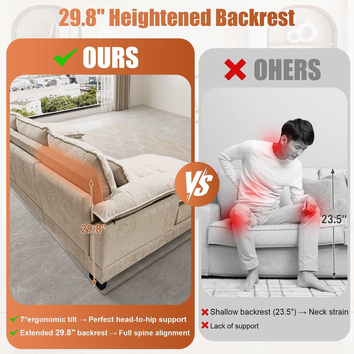 OUYESSIR 110" U Shaped Cloud Sectional Sofa with Deep Seat Cushions, Modern Comfy Chenille Couch, 4 Seater Fluffy Sectional Couches for Living Room with Double Chaise(Light Brown) OUYESSIR