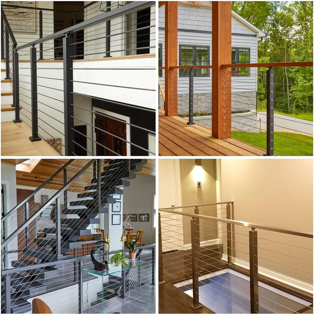 Sidasu 36" Cable Railing Post Stainless Steel Adjustable Top, Drilled Horizontal Line Post for Stair Railing System, Matte Black Finish Sidasu