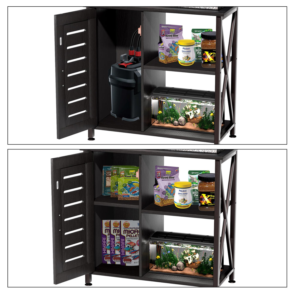 Herture 20-29 Gallon Fish Tank Stand, Aquarium Stand with Cabinet Accessories Storage, Heavy Duty Metal Frame, 31.49" L*15.74" W Tabletop, 330LBS Capacity, Black PG07YGB Herture