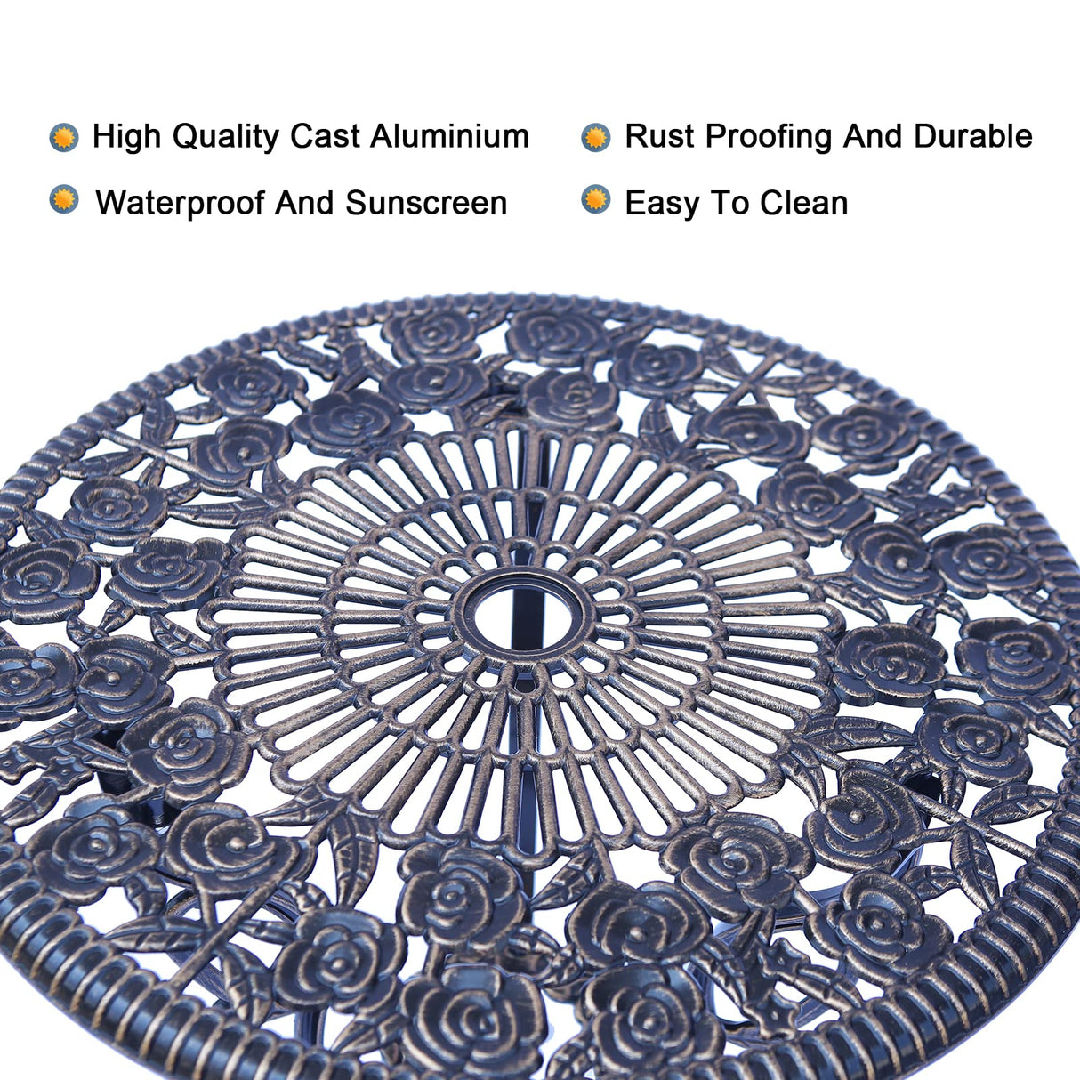 Mandolin Patio Table and Chairs,5 Piece Outdoor Dining Set,Rust-Resistant Cast Aluminum Bistro Set with Cushion.Rose Design (Copper) Mandolin