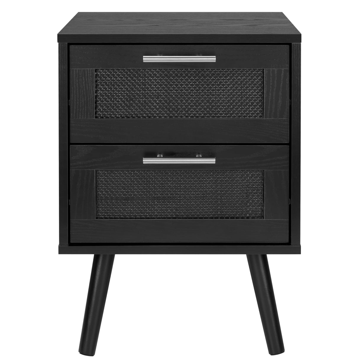 Finnhomy Nightstand, End Table, Side Table with 2 Hand Made Rattan Decorated Drawers, Nightstands Set of 2, Wood Accent Table with Storage for Bedroom, Full Black, 2 Pack Finnhomy
