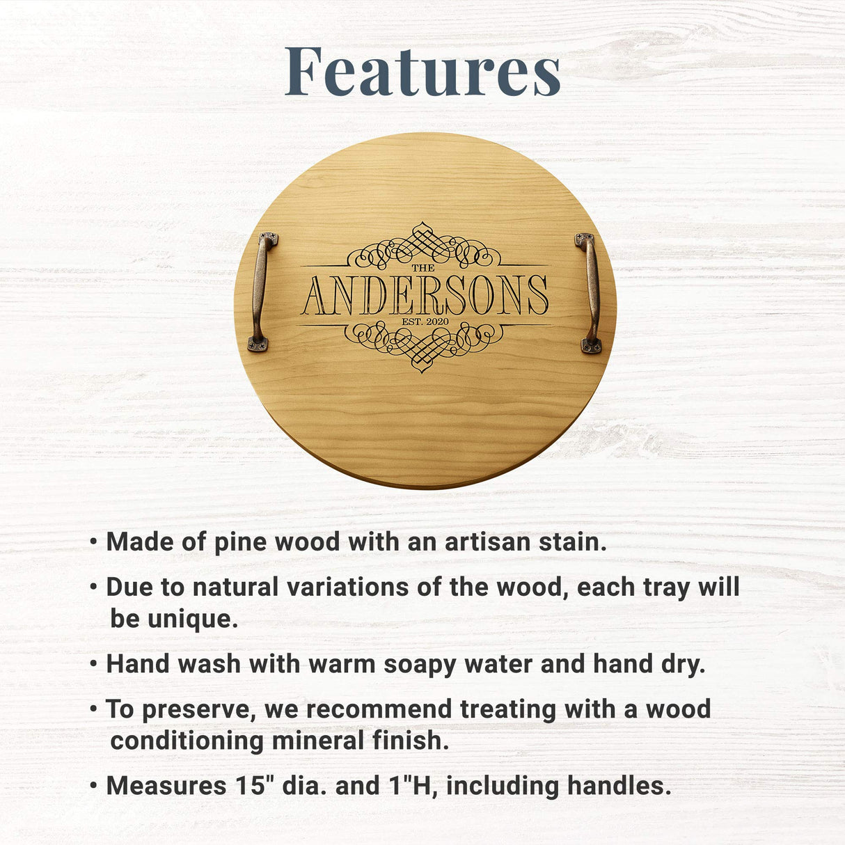 Let's Make Memories Personalized Decorative Family Name Wood Barrel Tray – Wine Country Hostess Gift – Customize with Family Name and Date Let's Make Memories