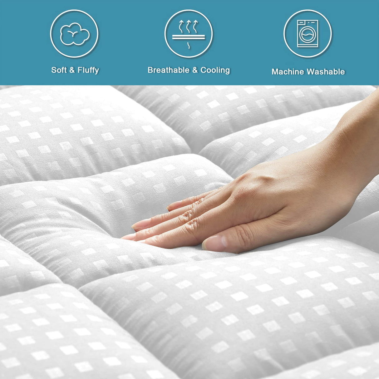 HYLEORY King Mattress Pad Quilted Fitted Mattress Protector Cooling Pillow Top Mattress Cover Breathable Fluffy Soft Mattress Topper with 8-21" Deep Pocket HYLEORY