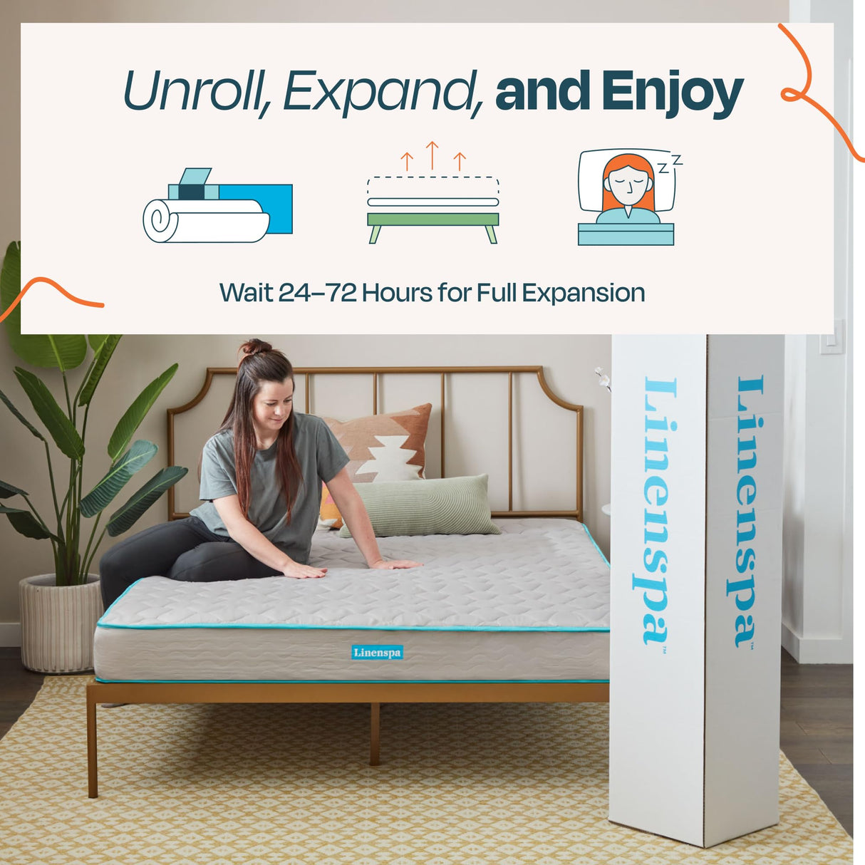 Linenspa 6 Inch Mattress - Firm Feel - Bonnell Spring with Foam Layer - Mattress in a Box - Youth or Kids Bed - Guest Bedroom - Durable and Breathable Support - Affordable - Full Size Linenspa