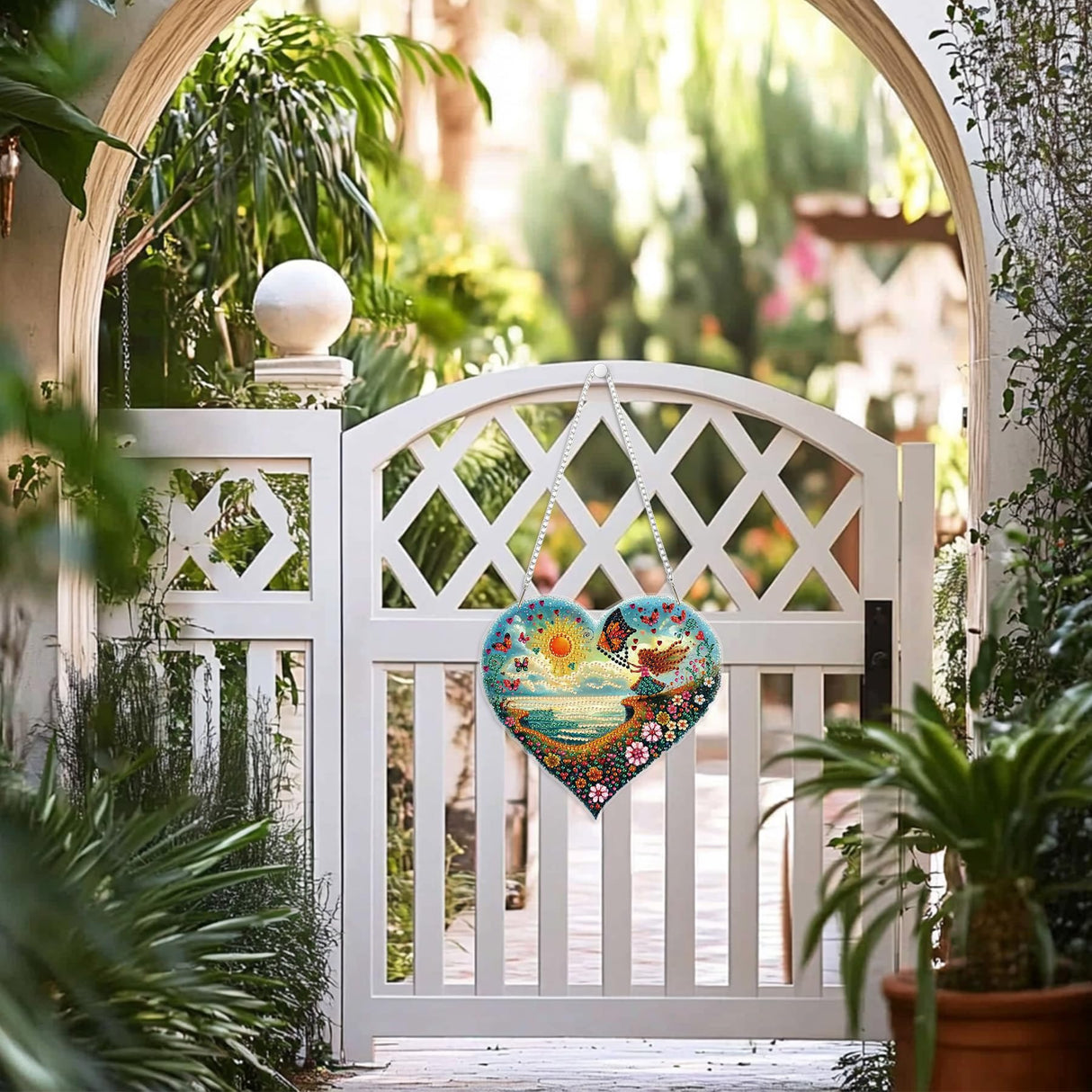 HEIBAGO Diamond Art Hanging Kits for Adults Kids, Hanging Diamond Art Beach Heart Shape, 5D Special Shaped Crystal Diamond Painting Kit, DIY Pattern Window Pendant for Home Wall Decor 8.3x8.3Inch HEIBAGO