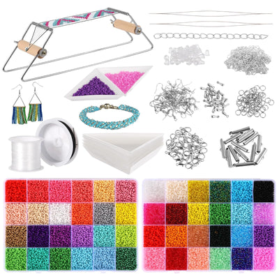 OMISTAR Adjustable Metal Bead Loom Kit, Loom Beading Supplies with 46000 Glass Seed Beads 2 Bead Needles Trays, Bead Loom Set, DIY Bracelet Necklace Earring Jewelry Making Set, Gift for Craft Lovers