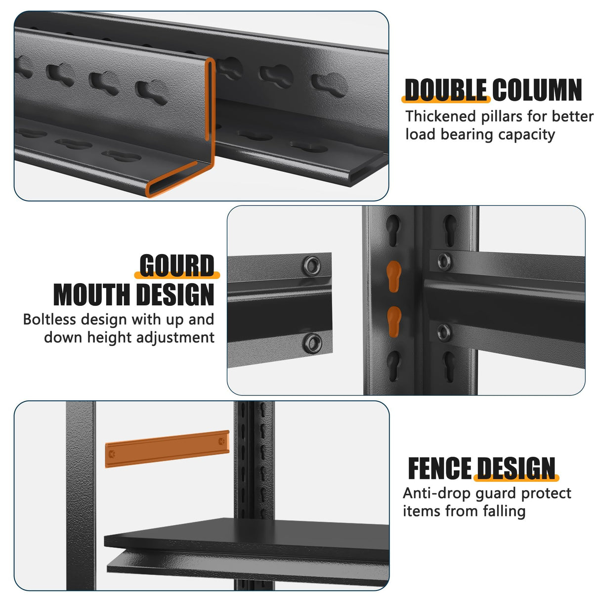 Hymnxemo Heavy Duty Commercial Metal Garage Shelving Rack,Adjustable Industrial Steel Storage Shelves for Warehouse, Garage, Basement, 87" H x 47.2" W x 23.6" D, Black Hymnxemo