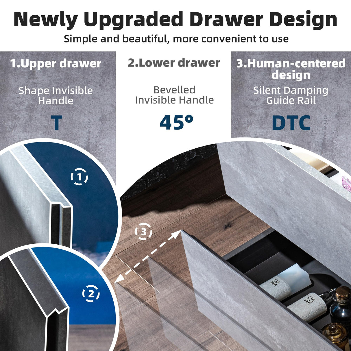 WOODBRIDGE 36 in. W x 19 in. D Wall Mounted Floating Bathroom Vanity in Gray with Quartz Sand Composite Vanity Top in Matte Black WOODBRIDGE