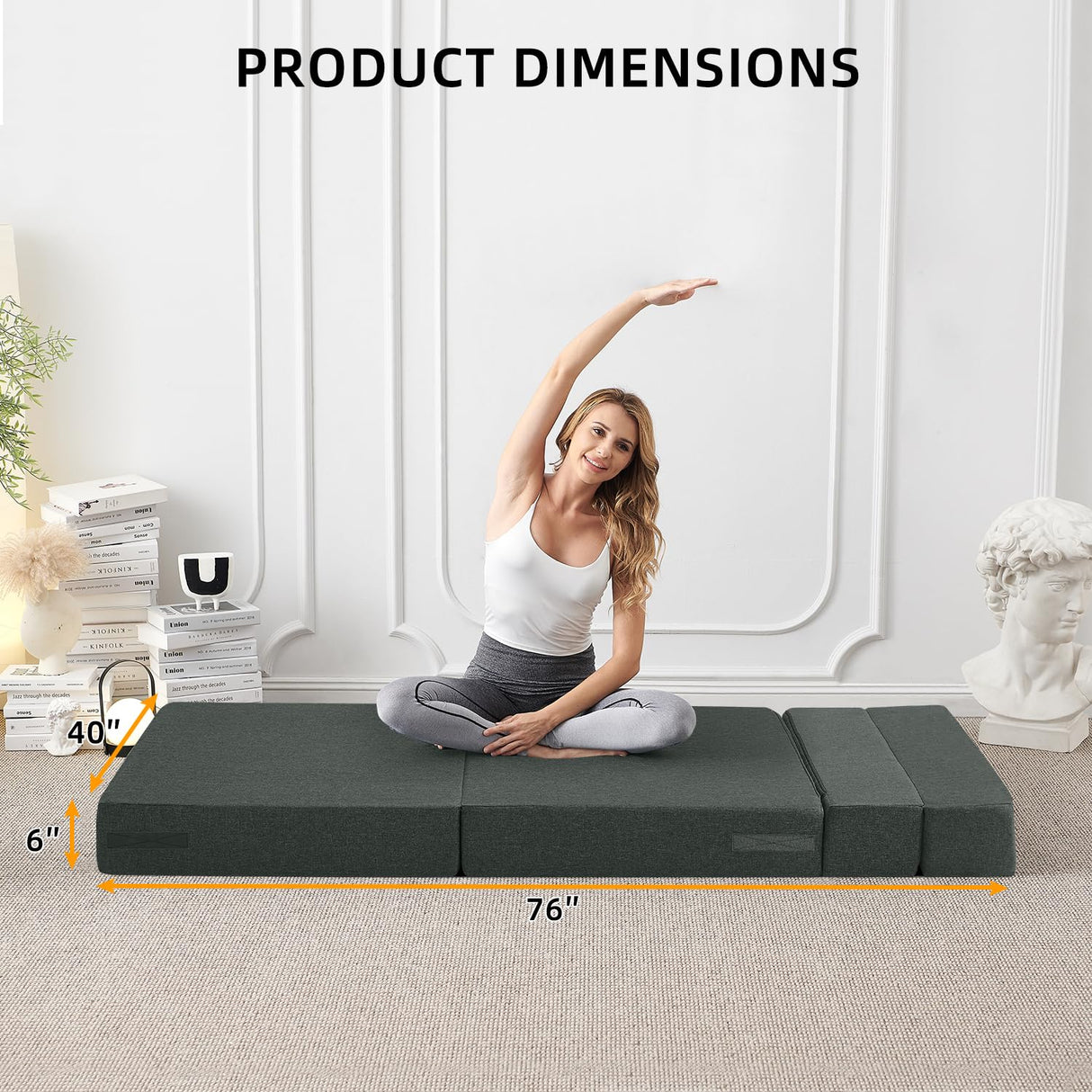FILUXE Convertible Folding Sofa Bed - Sleeper Chair with Pillow, Modern Linen Fabric Floor & Futon Couch, Foldable Mattress for Living Room/Dorm/Guest/Home Office/Apartment, Standard Size, Dark Gray FILUXE
