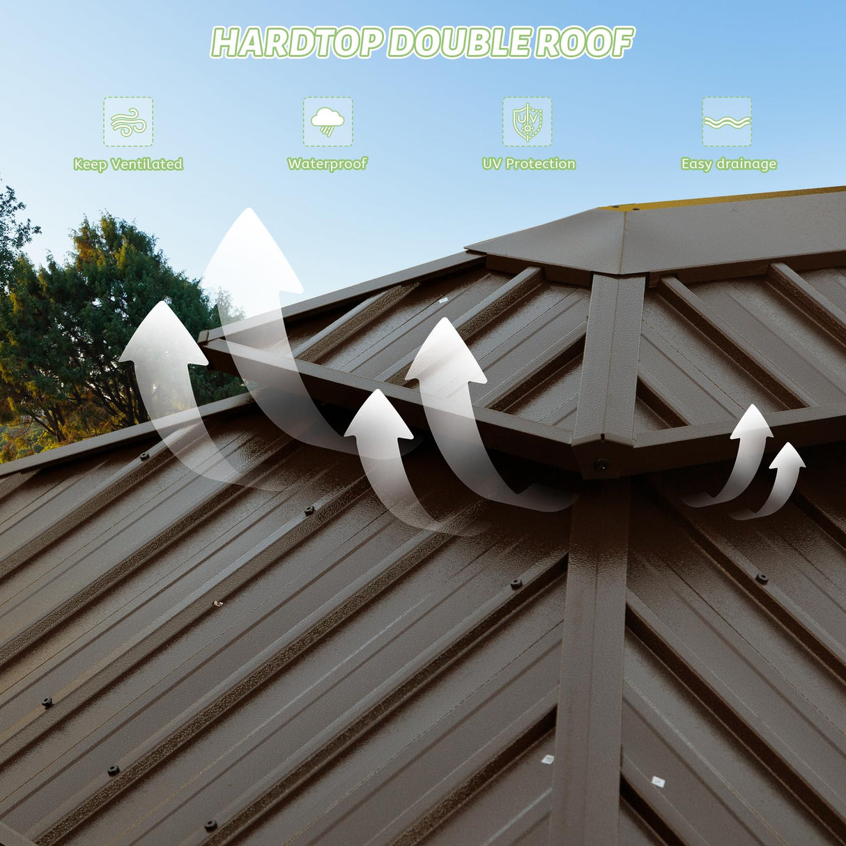 Domi 6x10FT Hardtop Grill Gazebo, Outdoor Metal BBQ Gazebo with Galvanized Steel Double Roof, 2 Double-Layer Storage Cabinets and Ceiling Hooks, Permanent Grill Canopy for Patio Backyard Garden,Brown domi outdoor living