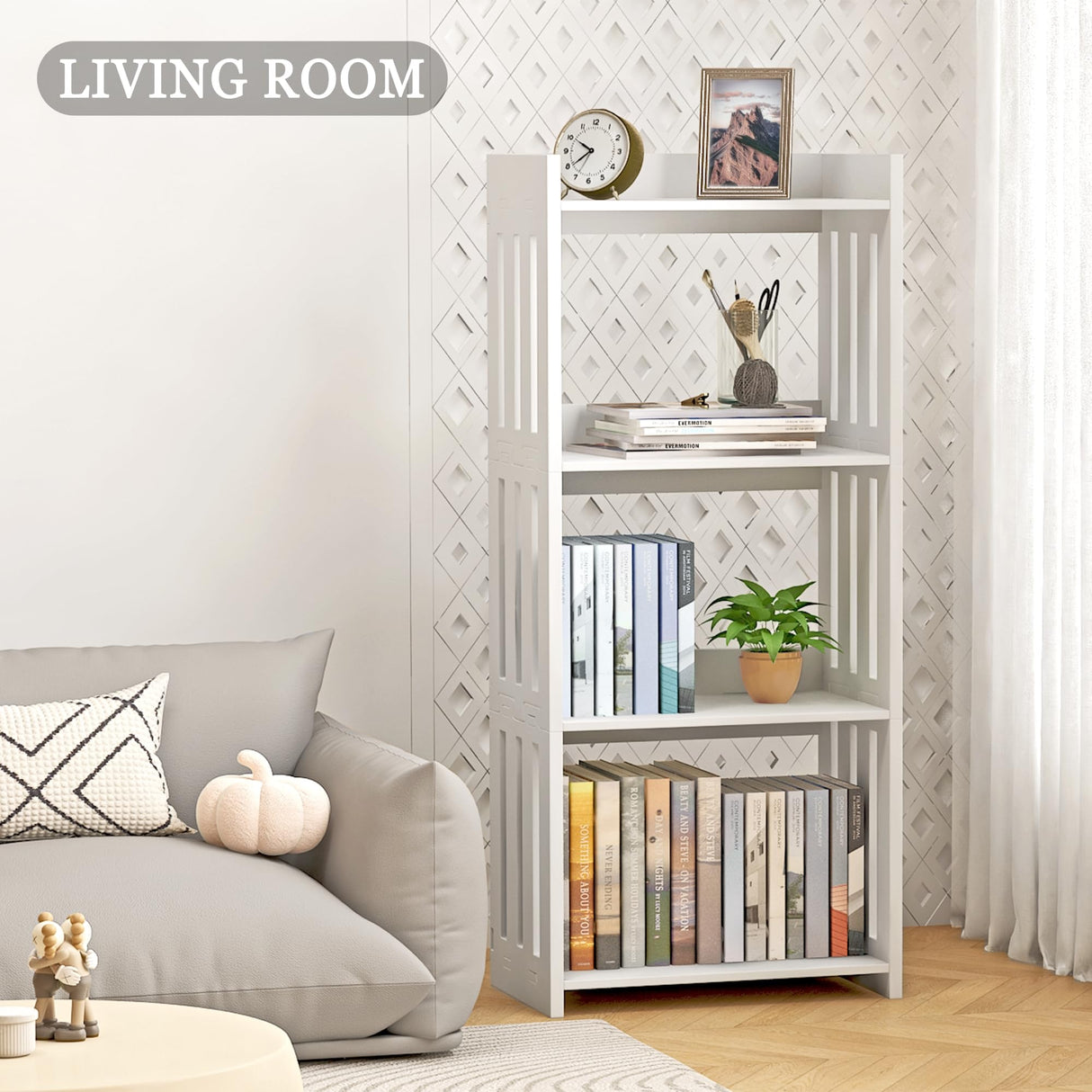 HAYOFAMY Bookshelf, Bookcase for Small Spaces, 4 Tier Shelf White Book Organizer Storage Display Rack for Kids Room, Living Room, Office, Bedroom and Bathroom HAYOFAMY