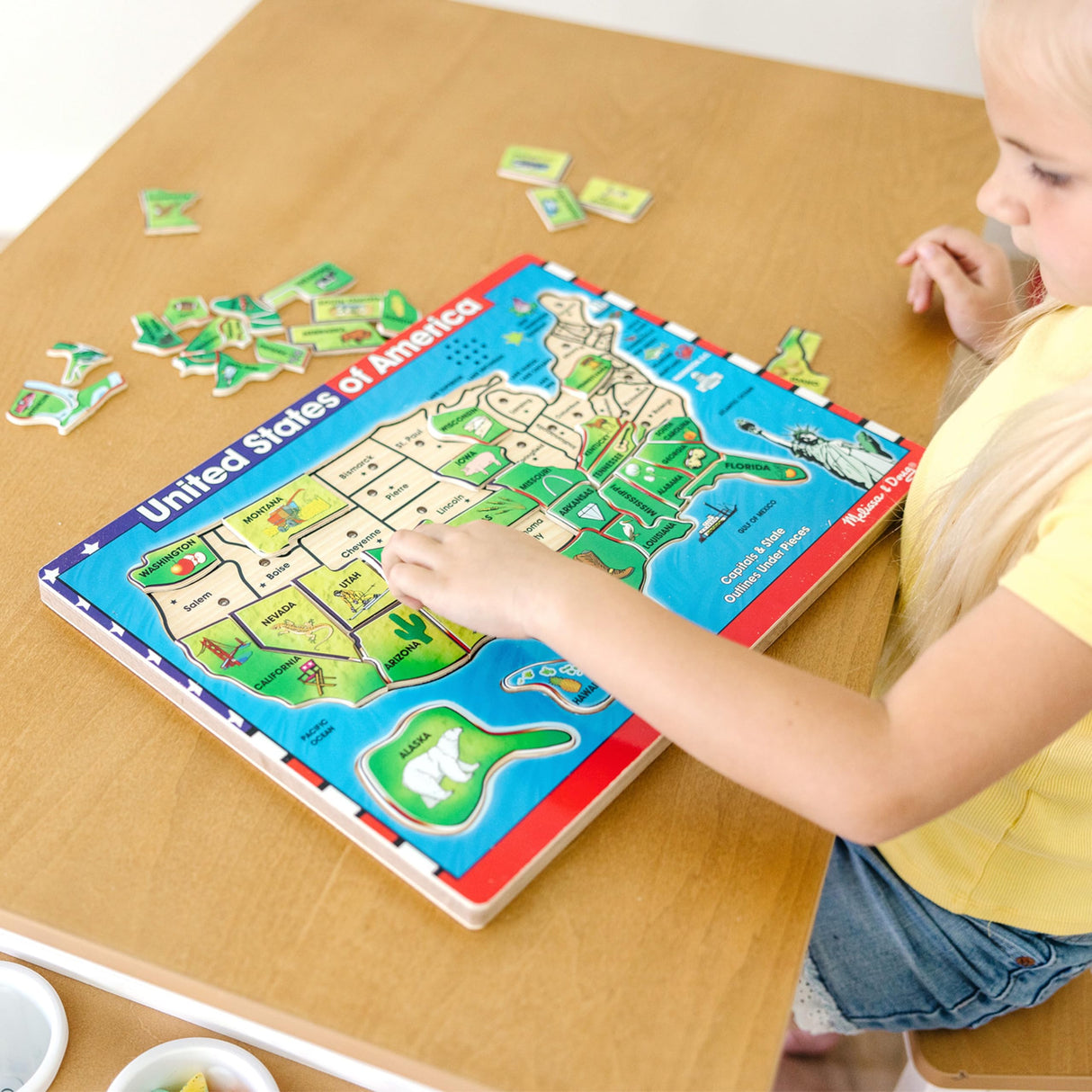 Melissa & Doug USA Map Sound Puzzle - Wooden Puzzle With Sound Effects (40 pcs), Multicolor - States And Capitals Map Puzzle, Educational Toy, Geography For Kids Ages 5+ Melissa & Doug