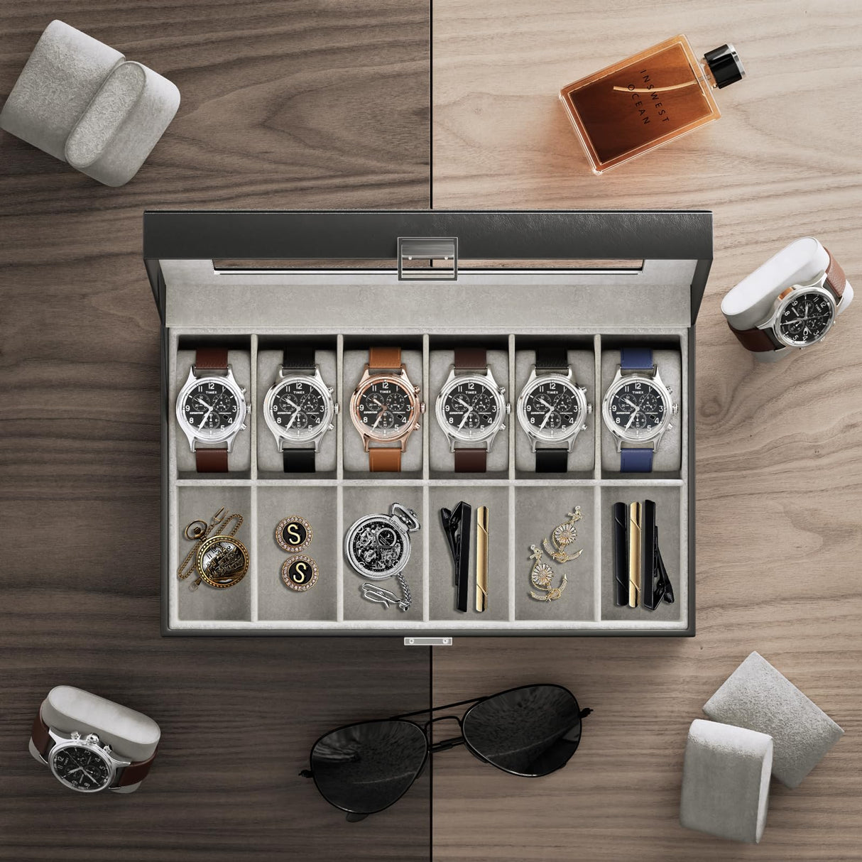 ProCase Watch Box Organizer for Men, 12 Slot Watch Display Case With Glass Lid, PU Leather Watch Storage Mens Watch Case, Watch Holder Organizer for Men Women -12 Slot, Black ProCase