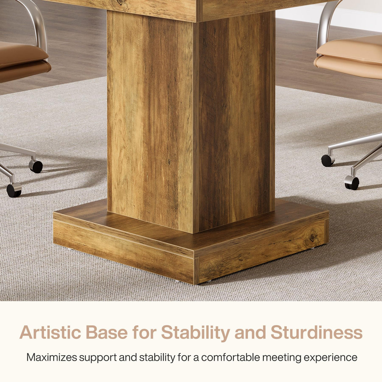 Tribesigns Square Conference Table for 4, 31.5-Inch Small Meeting Table with Heavy Duty Pedestal Base, Mid Century Modern Seminar Boardroom Table for Office Conference Room (Rustic Brown) Tribesigns